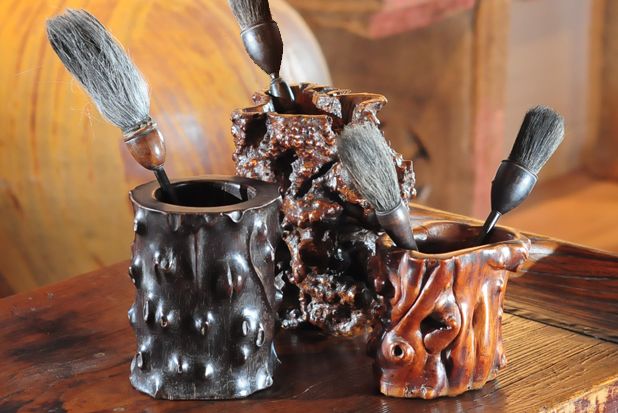 The Scholar’s Calligraphy Tools / Brush Pot, Brush Washer, Inkstone, and Brush