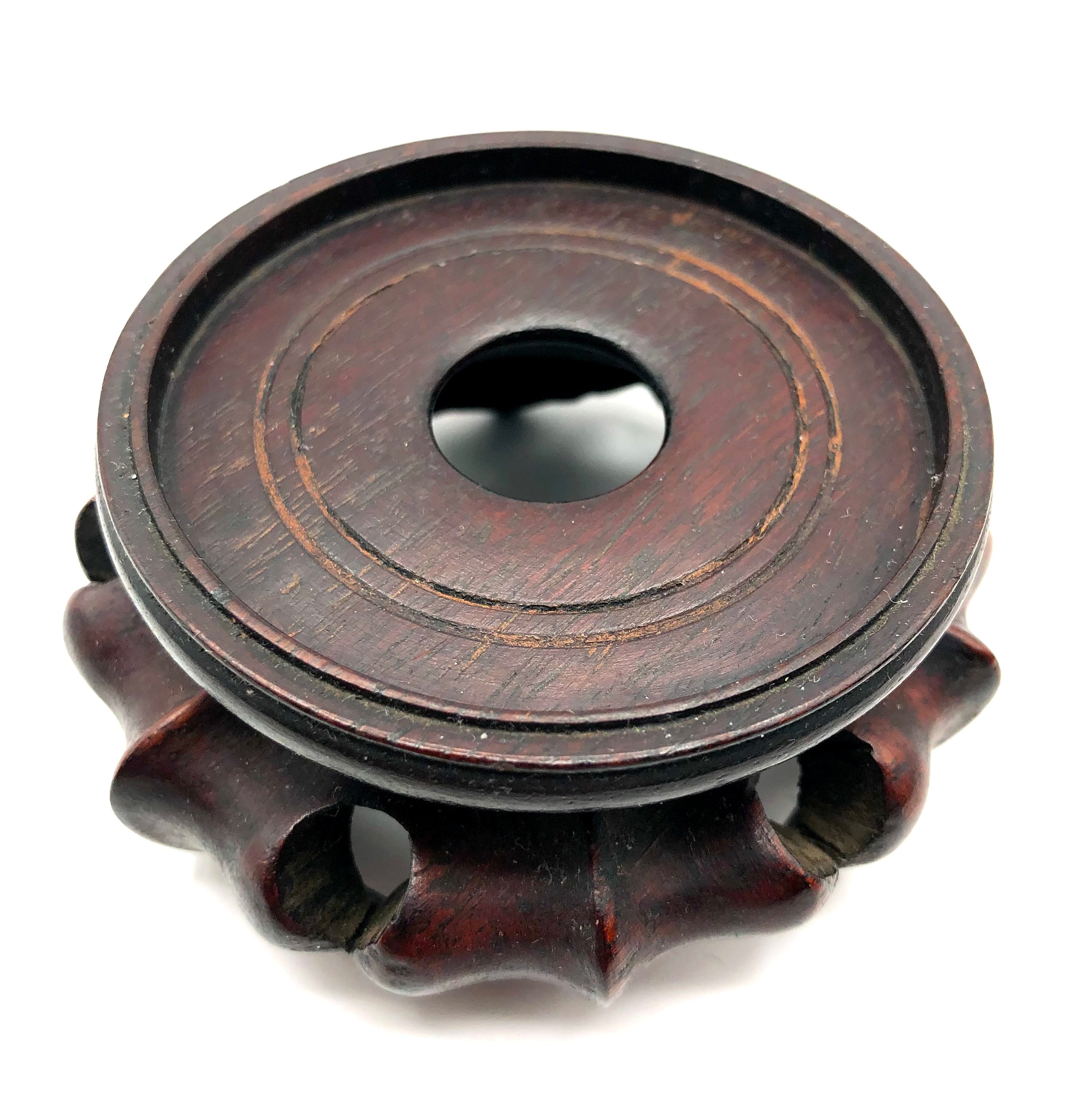 Antique Chinese Round Hand Carved Rosewood Tiered Display Stand