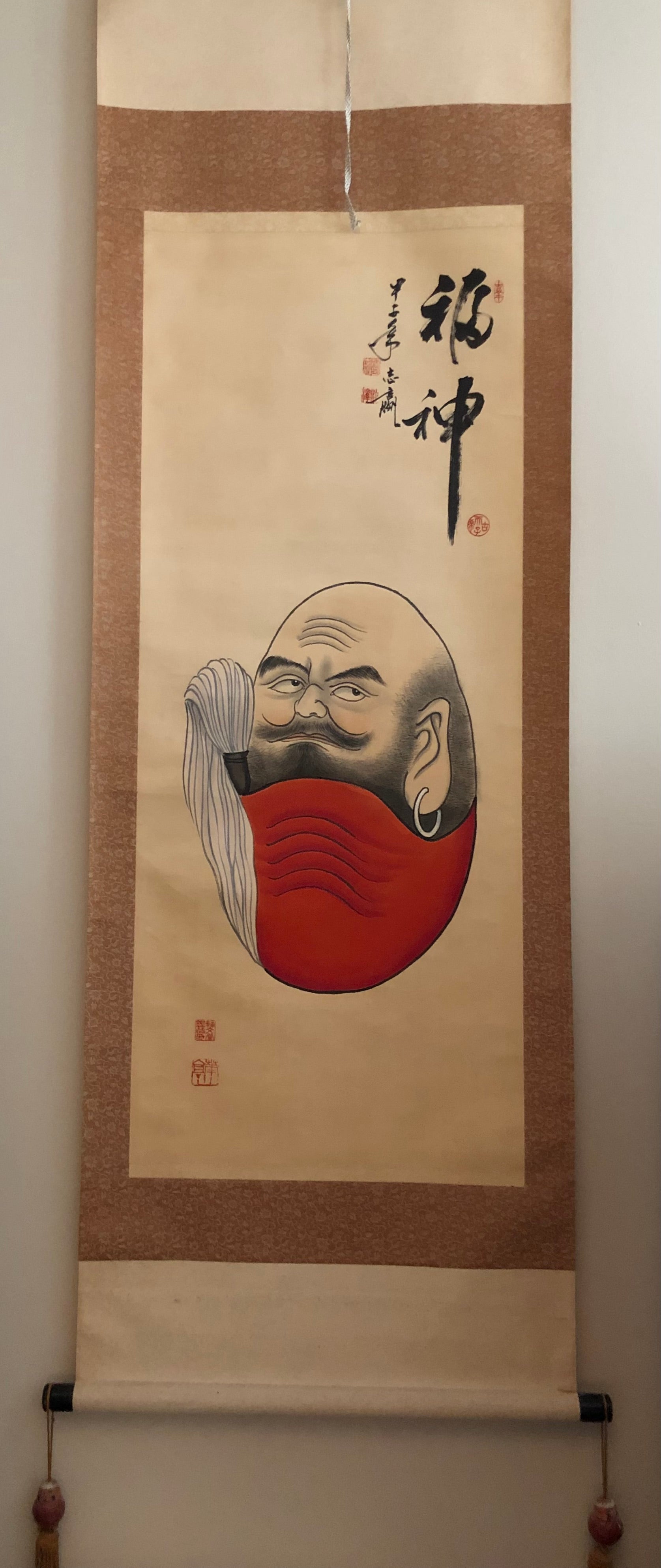 Antique Japanese Hanging Scroll: ‘Red Bodhidharma_Daruma’ | KAKEJIKU Buddist Art