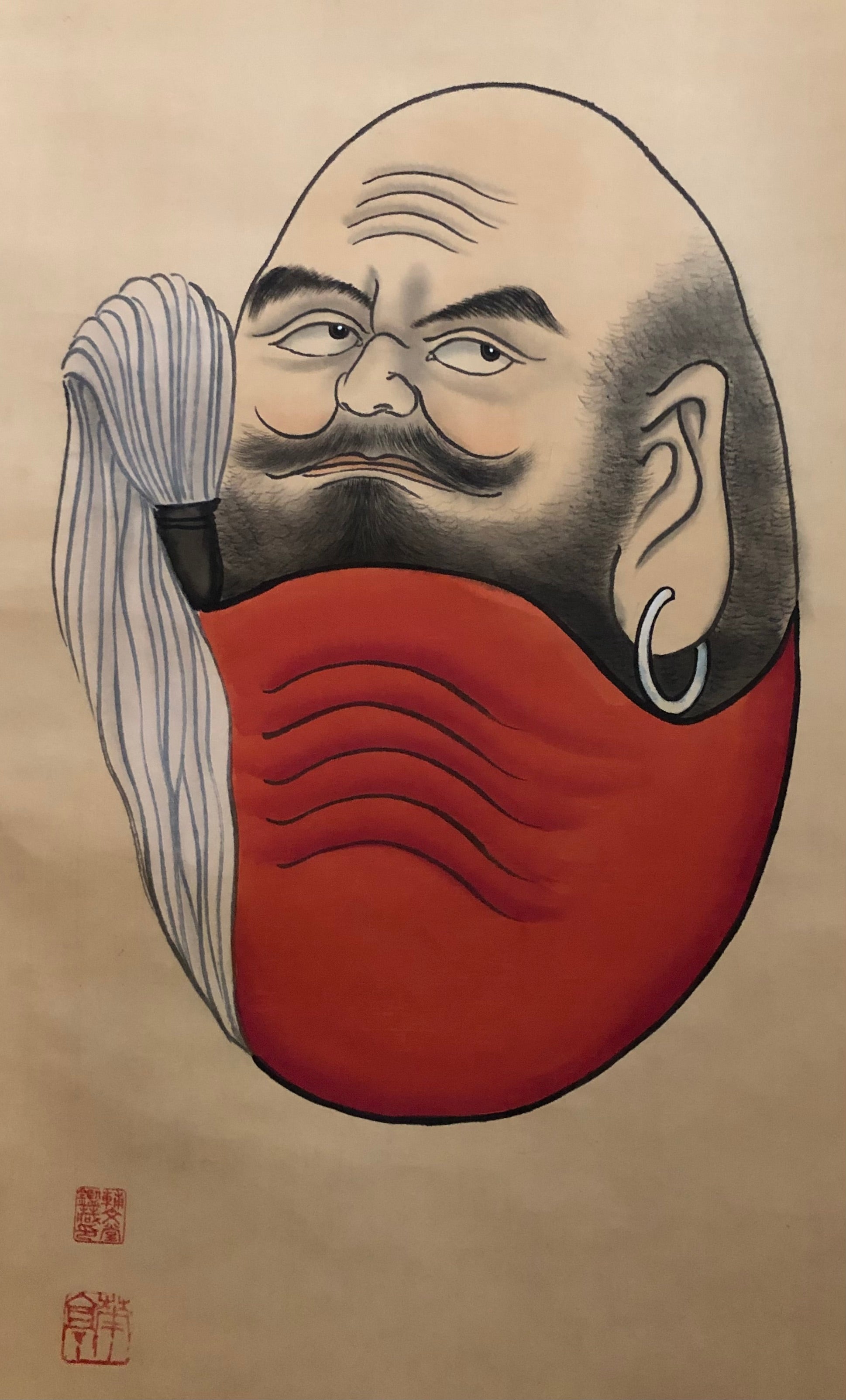 Antique Japanese Hanging Scroll: ‘Red Bodhidharma_Daruma’ | KAKEJIKU Buddist Art