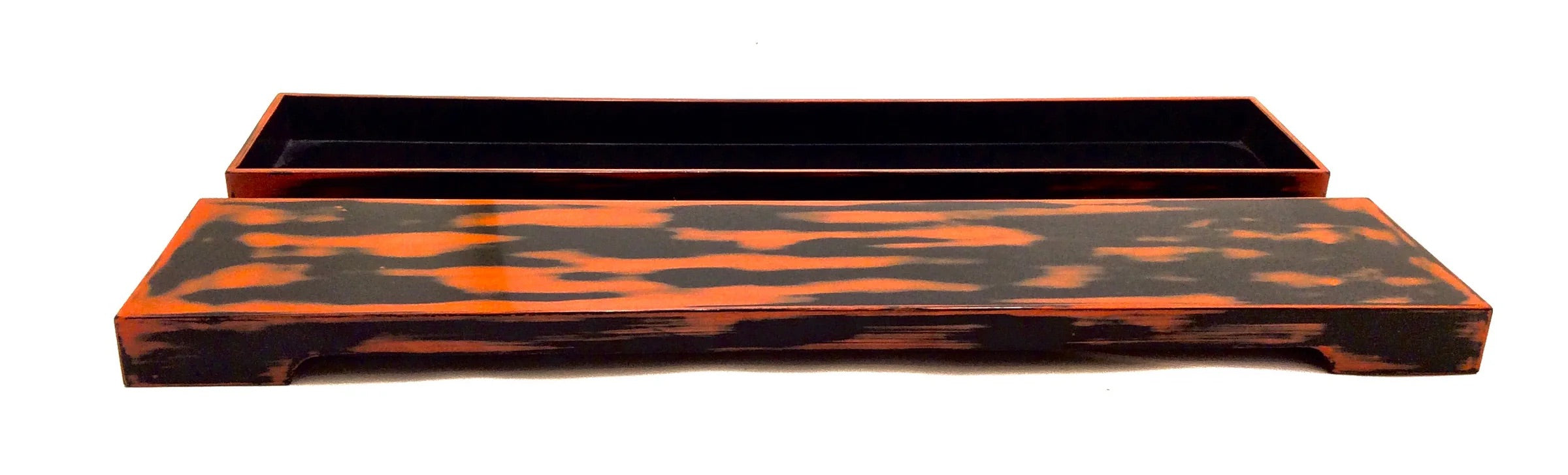 Antique Japanese Negoro-nuri Lacquer, Rectangular ‘Tanzabu’ bako with Lid and Poem Cards | RARE Japanese Poem Box