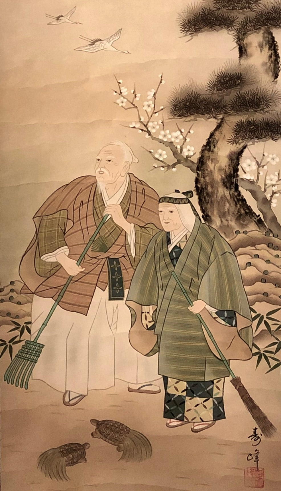 Antique Japanese Hanging Scroll: Takasago Hinode Sunrise | ‘Auspicious Kakejiku’