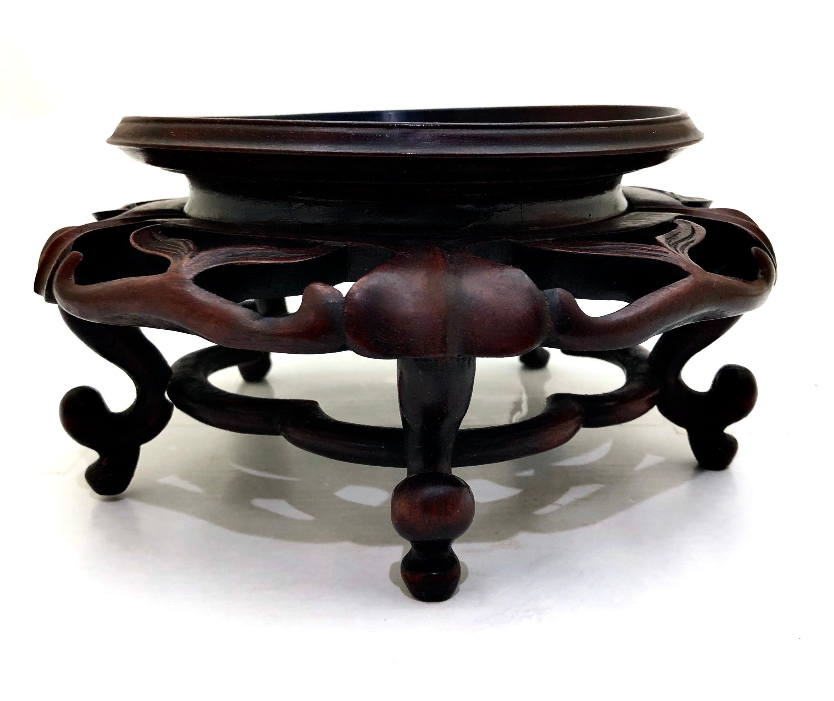 Antique Japanese Kamakura-Bori Lacquer Flower Tray with Antique Rosewood Stand