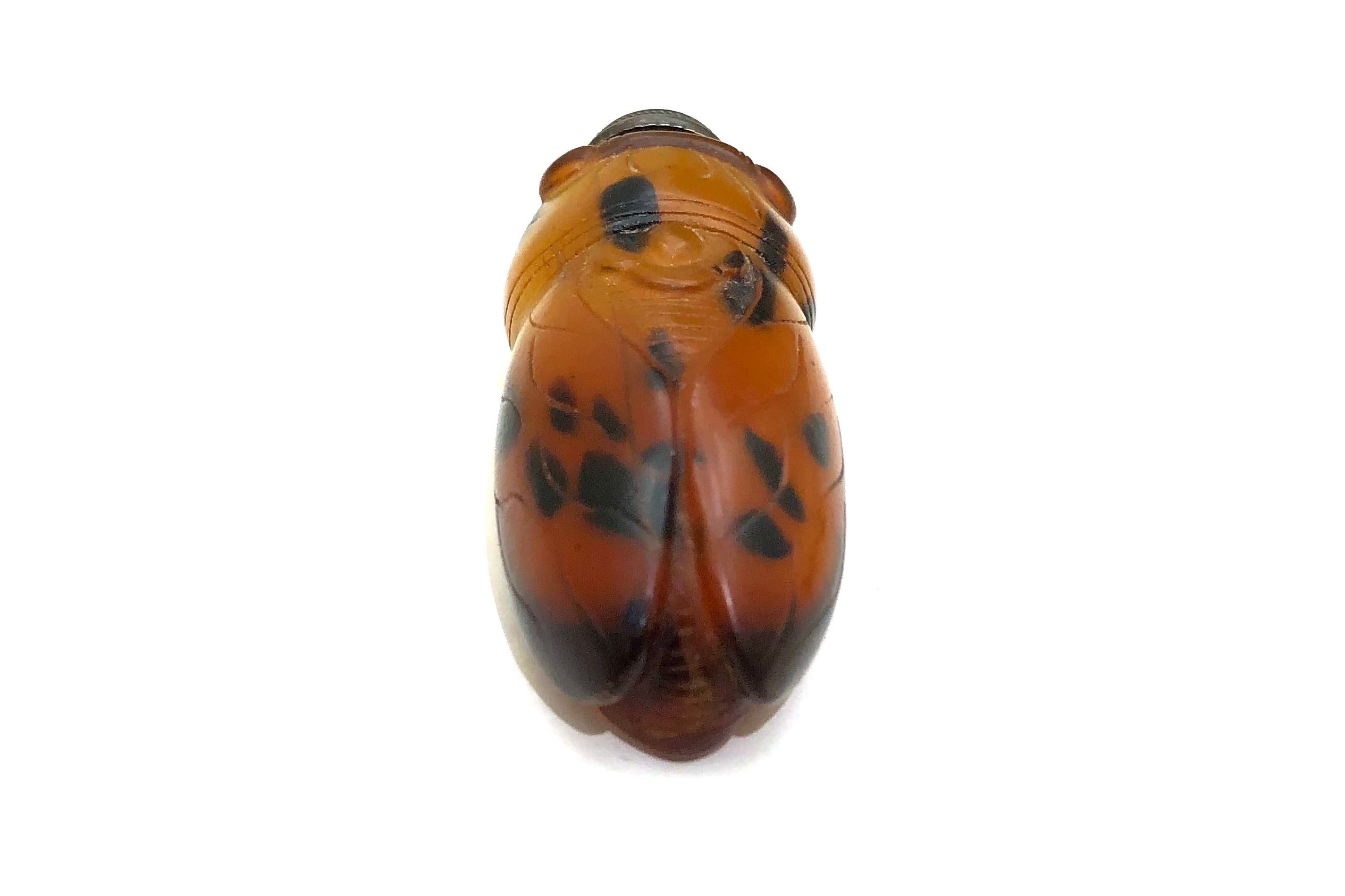 Antique Chinese Peking Glass Snuff Bottle with Carved ‘Cicada’