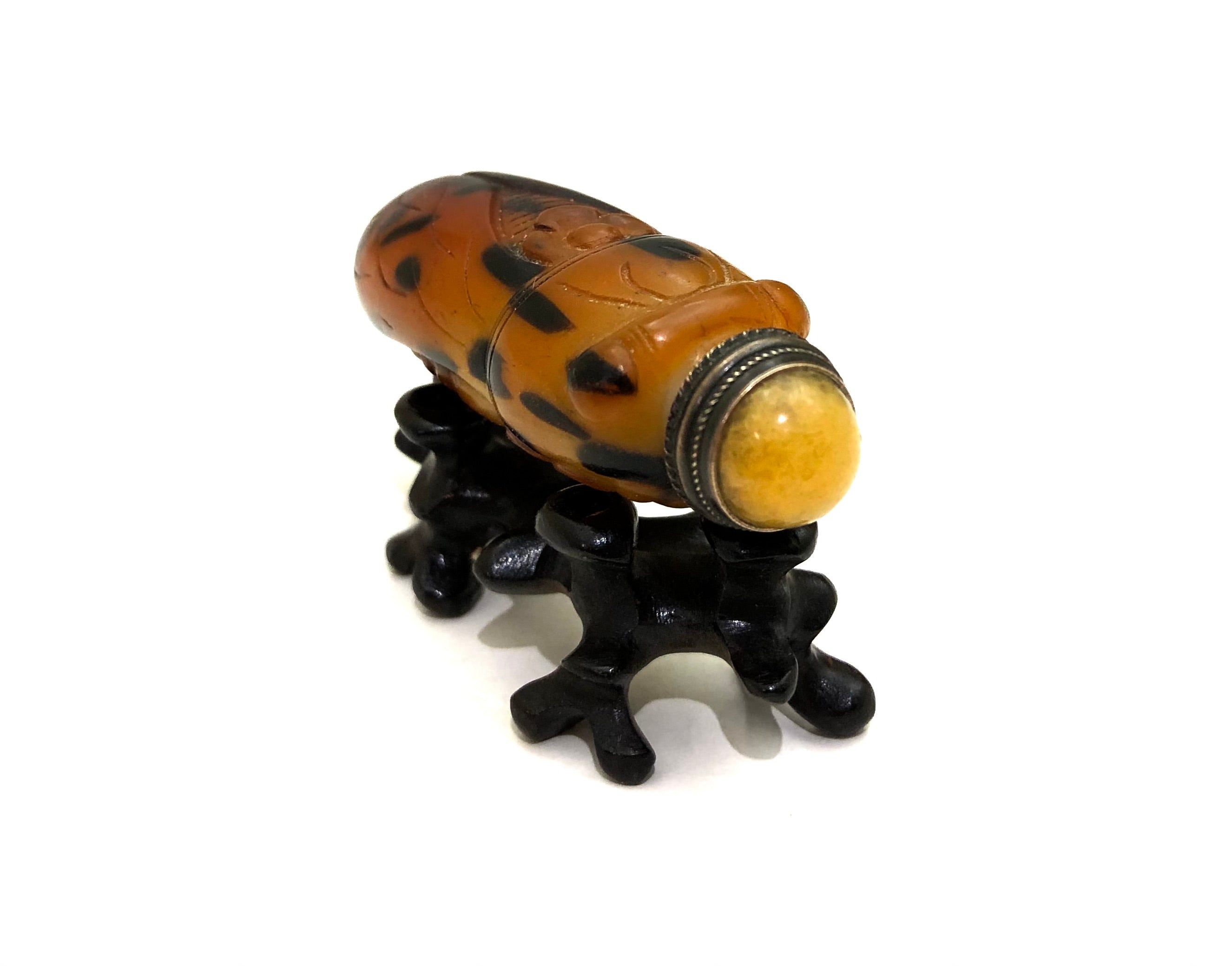 Antique Chinese Peking Glass Snuff Bottle with Carved ‘Cicada’