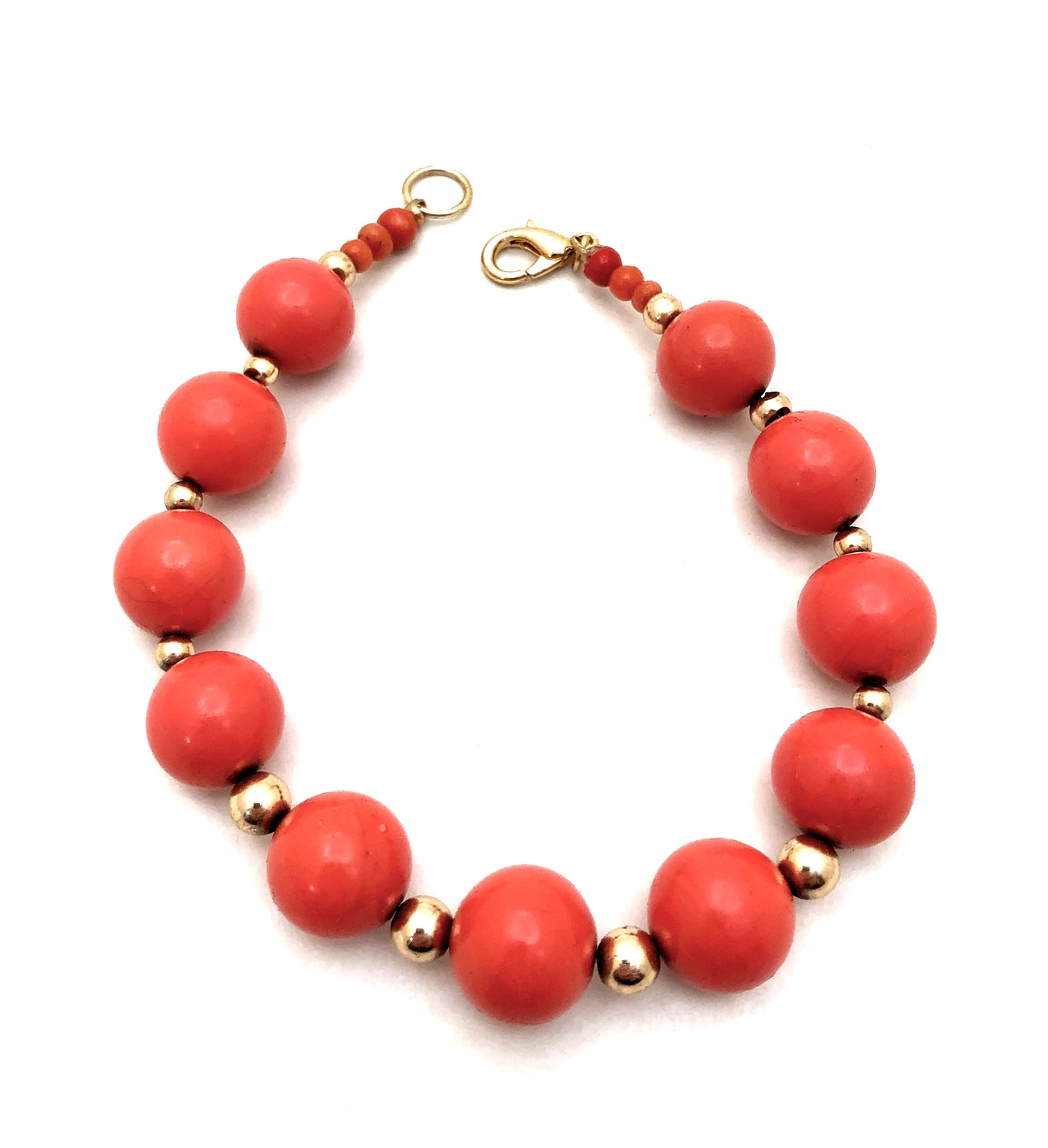 Contemporary Japanese Coral and 14K Gold Bracelet