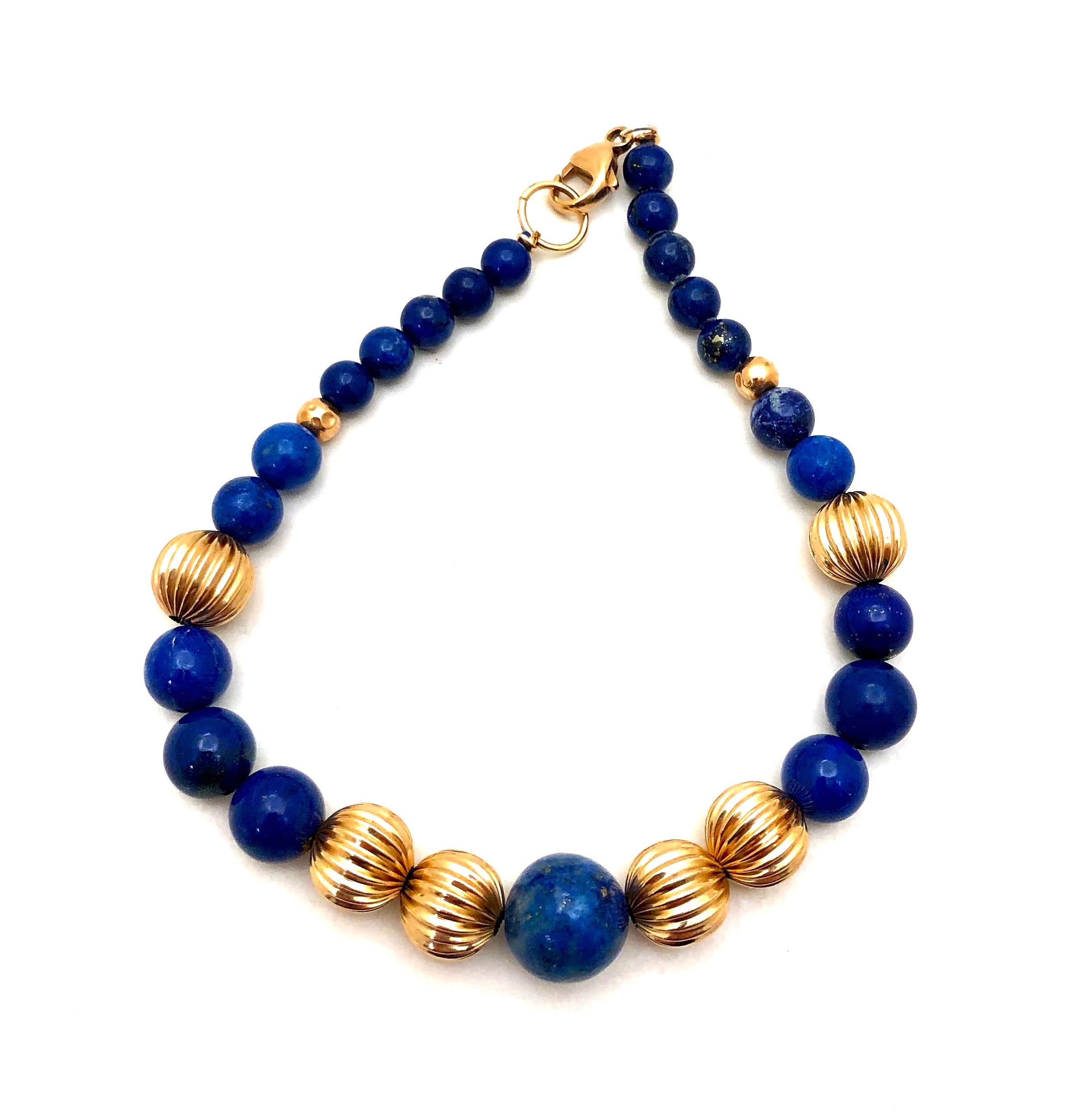 Contemporary Lapis Lazuli and 14K Gold Bracelet