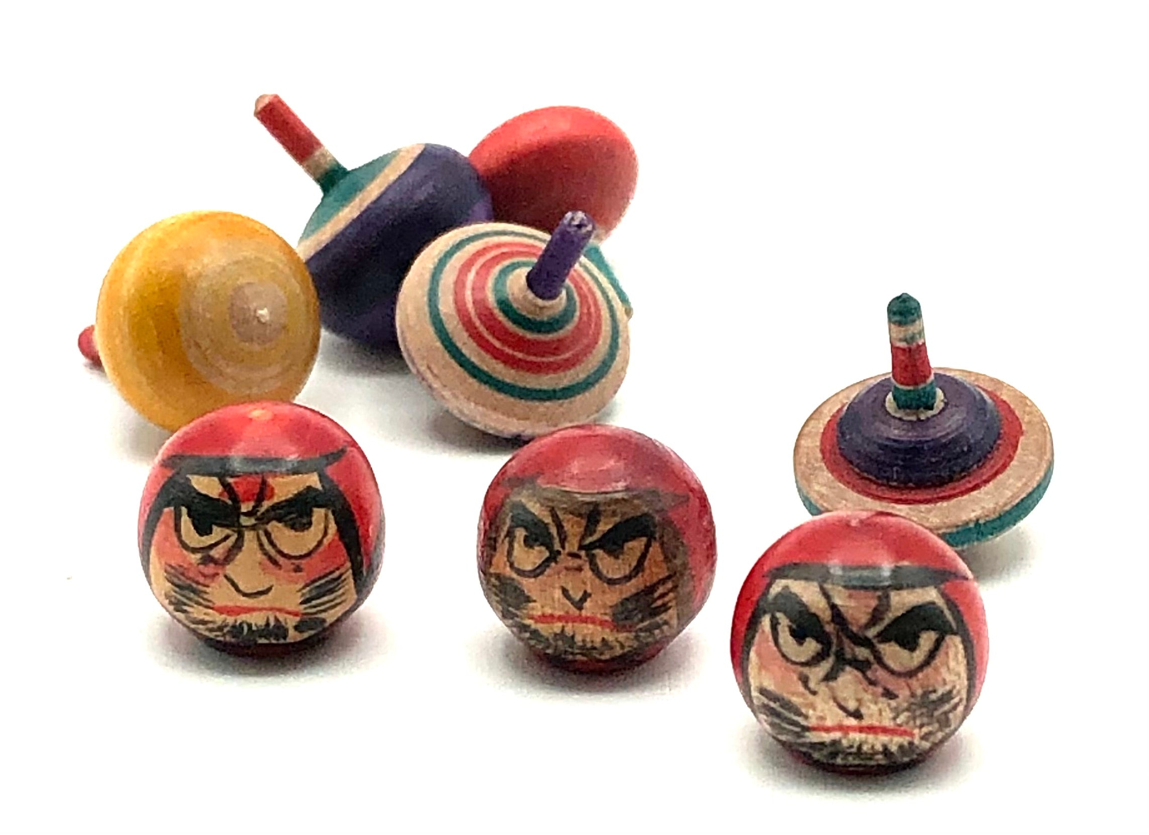 Vintage Japanese RARE Yajirou Ejiko Container with Miniature Spinning Tops/Daruma | Koma by Sato Koichi