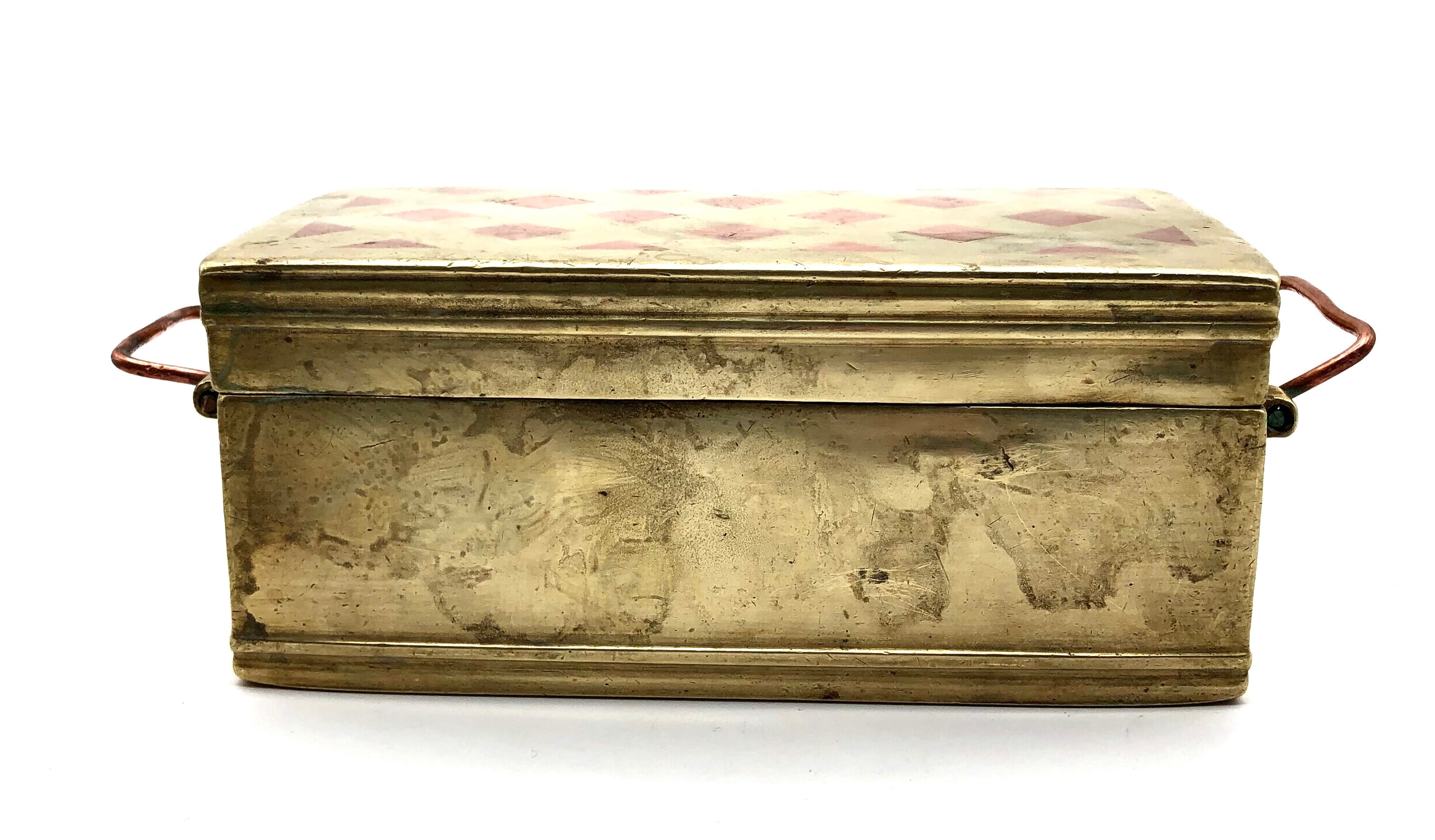 Antique Japanese Brass Mixed Metal Lidded Smoking Box | Tabako-bon, Taisho Pro, 1915