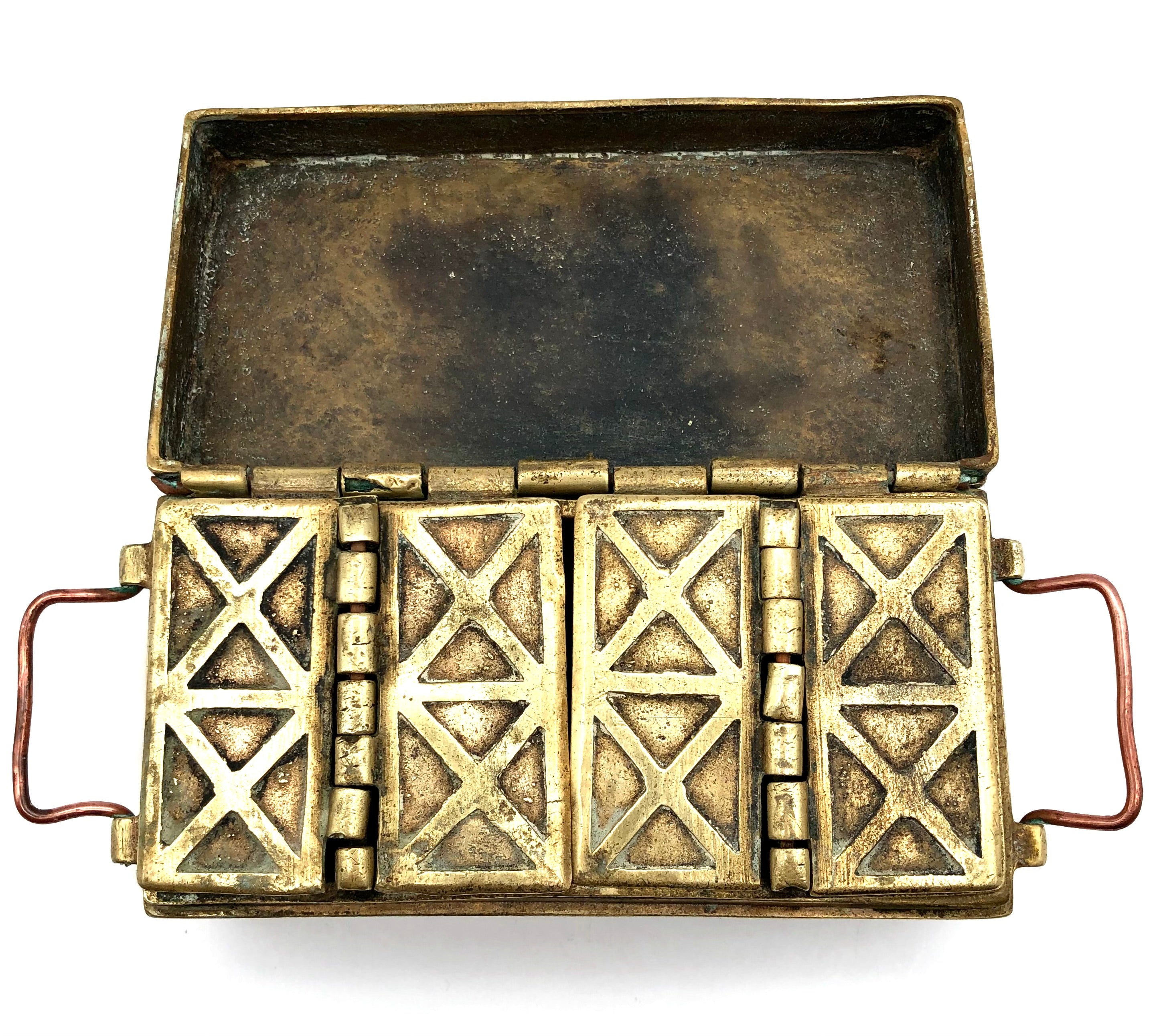 Antique Japanese Brass Mixed Metal Lidded Smoking Box | Tabako-bon, Taisho Pro, 1915