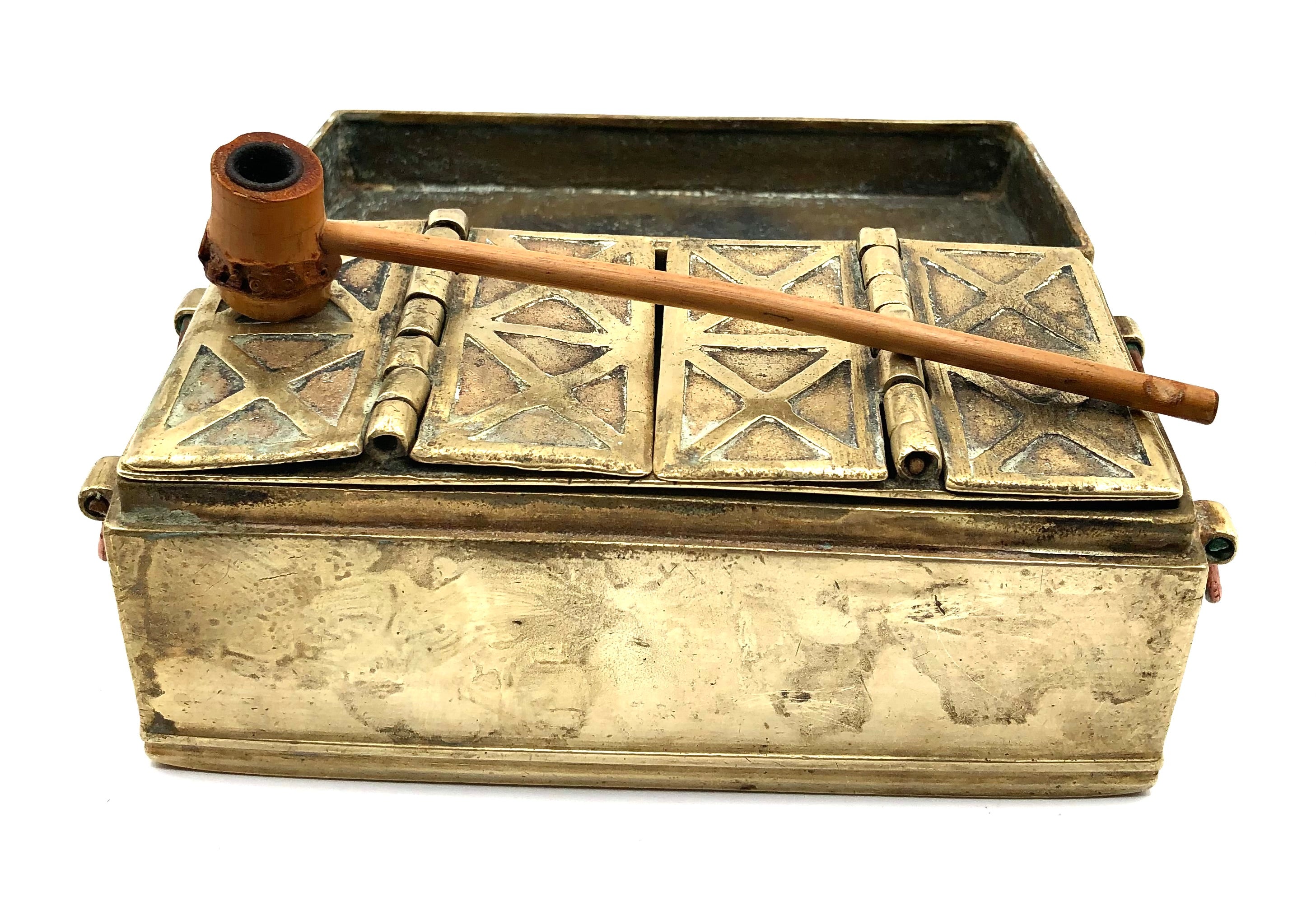 Antique Japanese Brass Mixed Metal Lidded Smoking Box | Tabako-bon, Taisho Pro, 1915