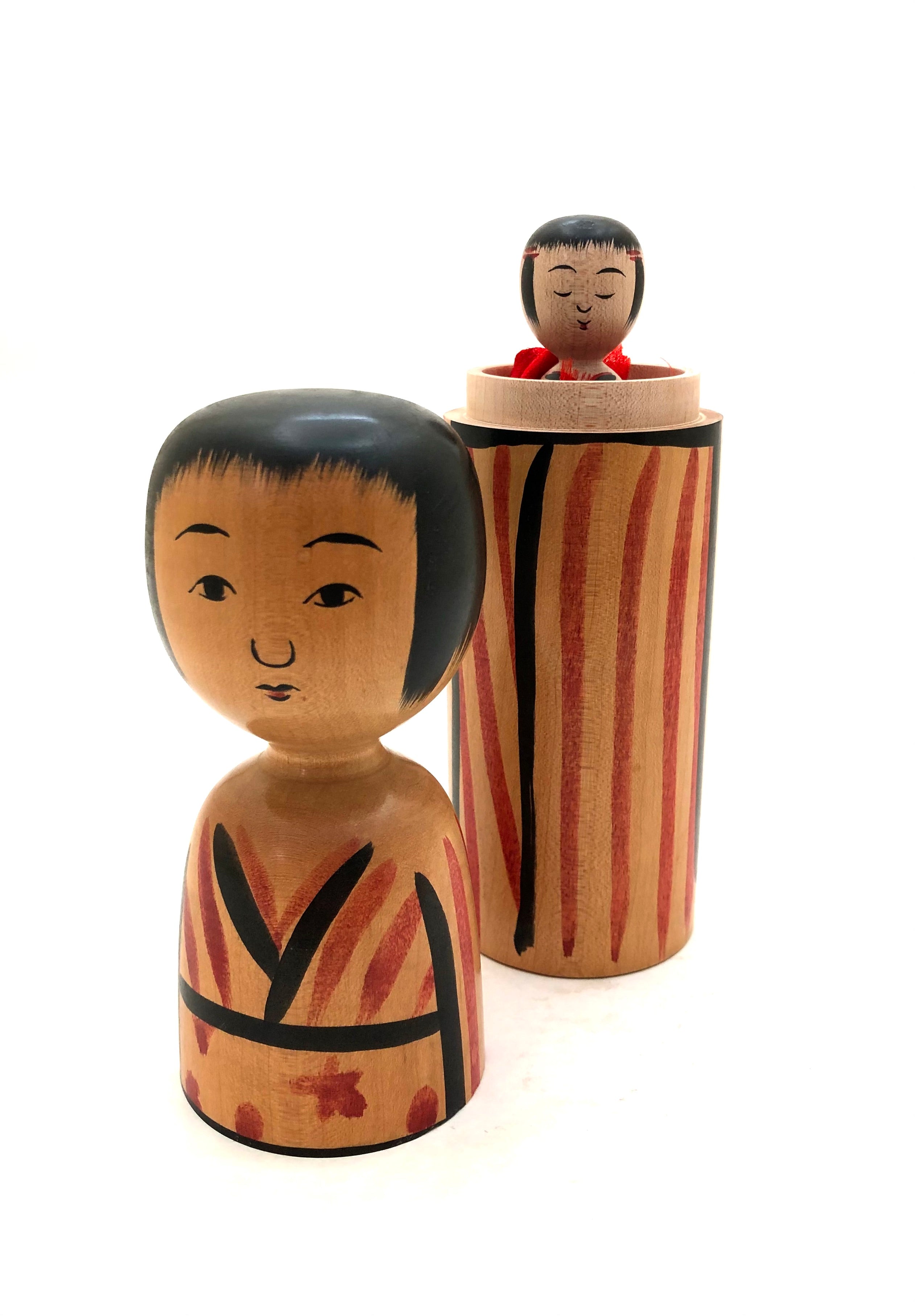 Unusual Japanese Kijiyama Kokeshi Container with Child by Takahashi, Yuji