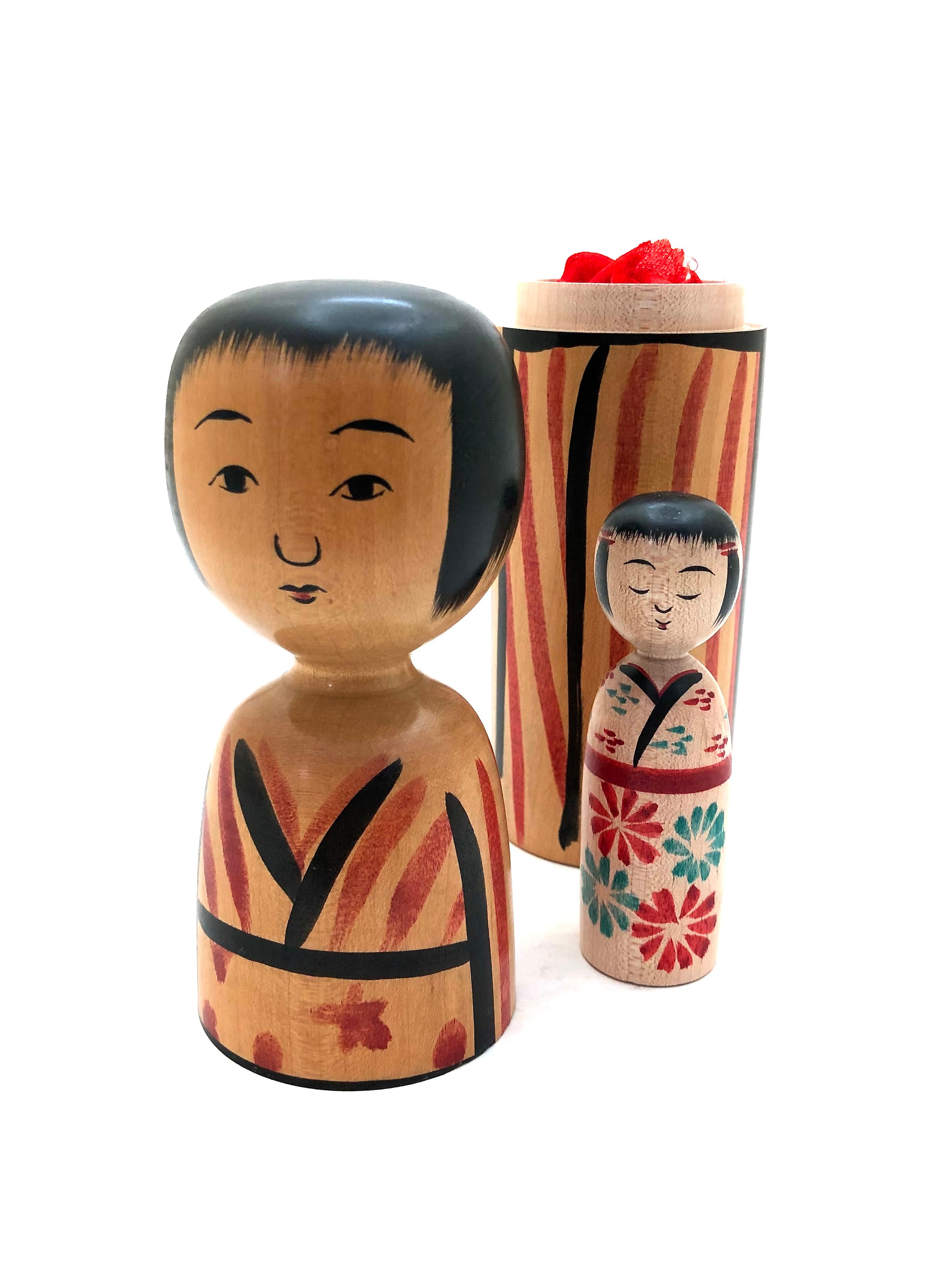 Unusual Japanese Kijiyama Kokeshi Container with Child by Takahashi, Yuji