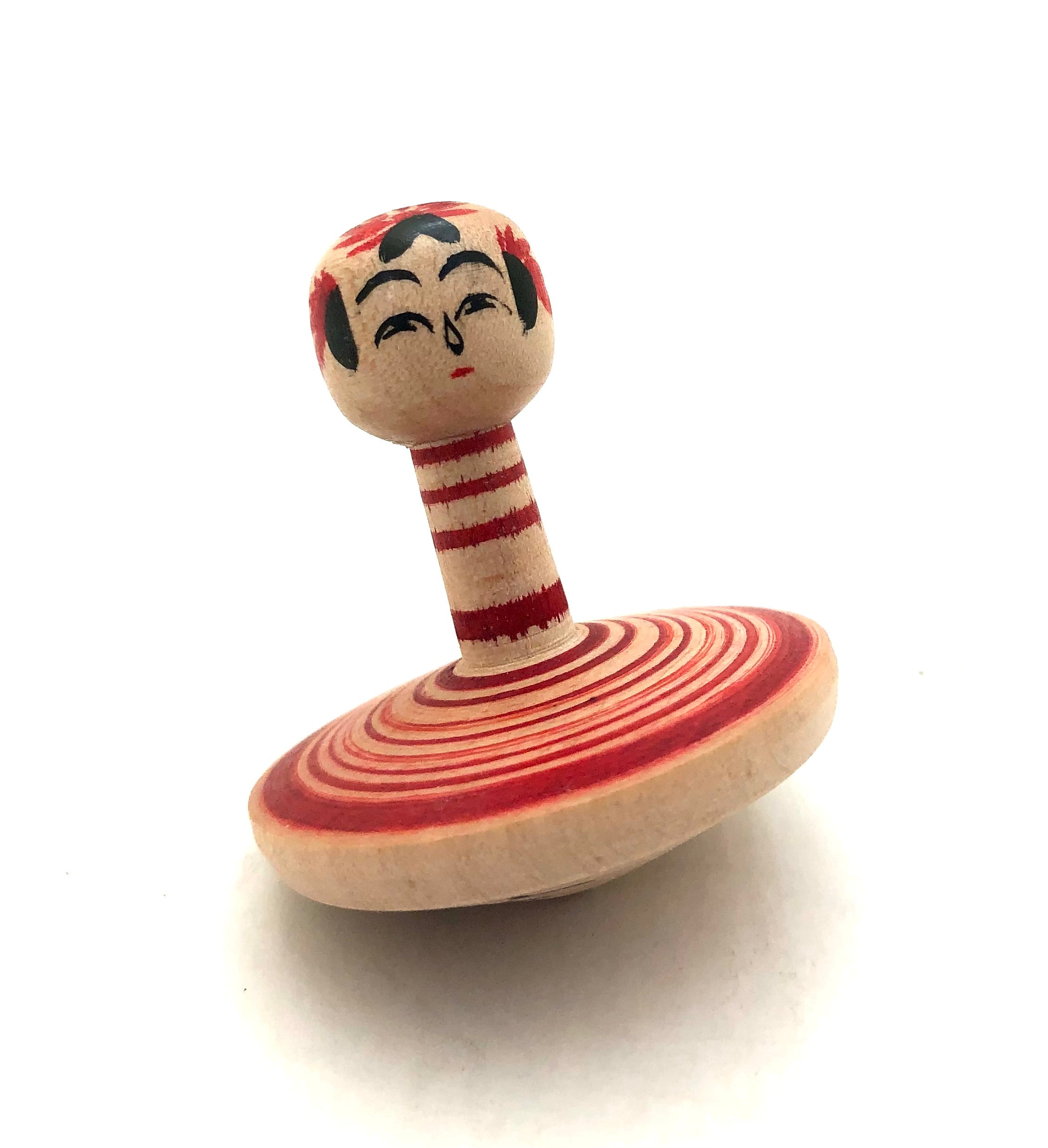 Vintage Japanese Miniature Traditional Kokeshi Sakunami Family Spinning Top (Koma) by Hiraga Kenichi