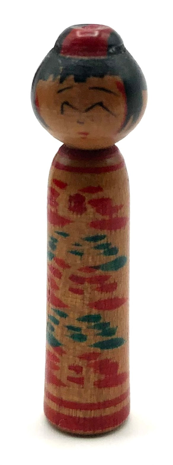 Japanese Traditional Zao Ejiko Kokeshi with Seven Miniature “mame-omocha” Kokeshi by Mito, Hiroshi