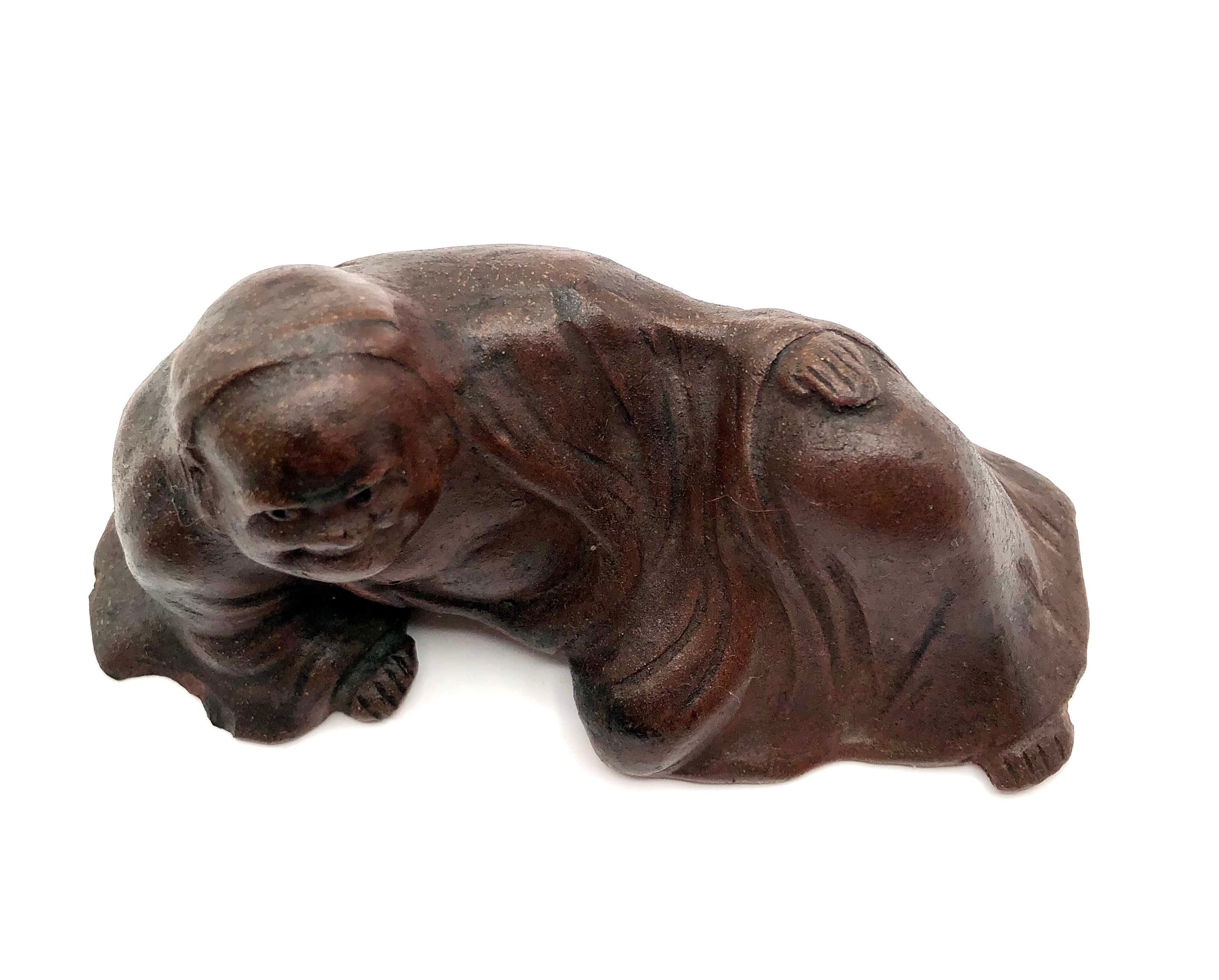 Japanese Antique Bizen-yaki Reclining Daruma | Bodhidharma