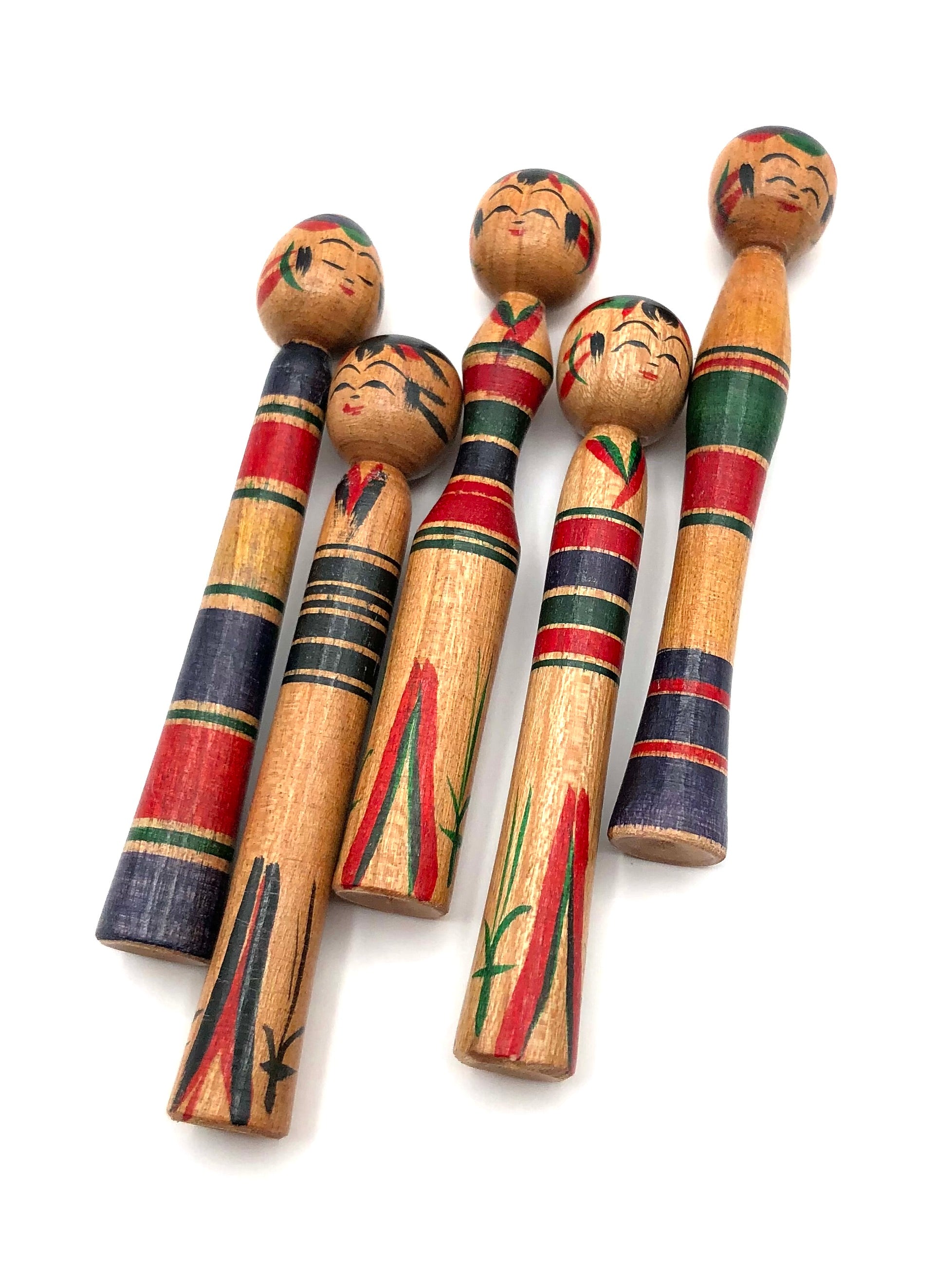 Vintage Japanese Yajirou Traditional Kokeshi Container and Miniatures by Sato, Koichi