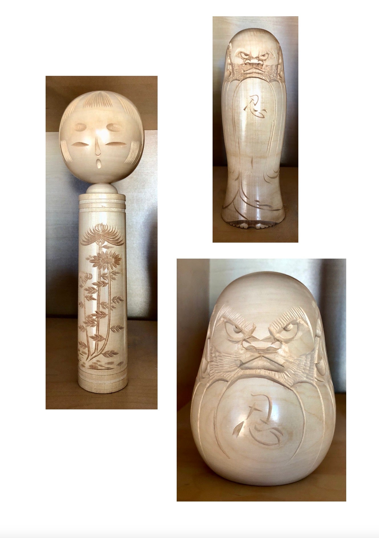 Vintage Japanese Sosaku Carvings of  “Folk Deities” by Suizan, Shinobu (Yokusan, Shizan)