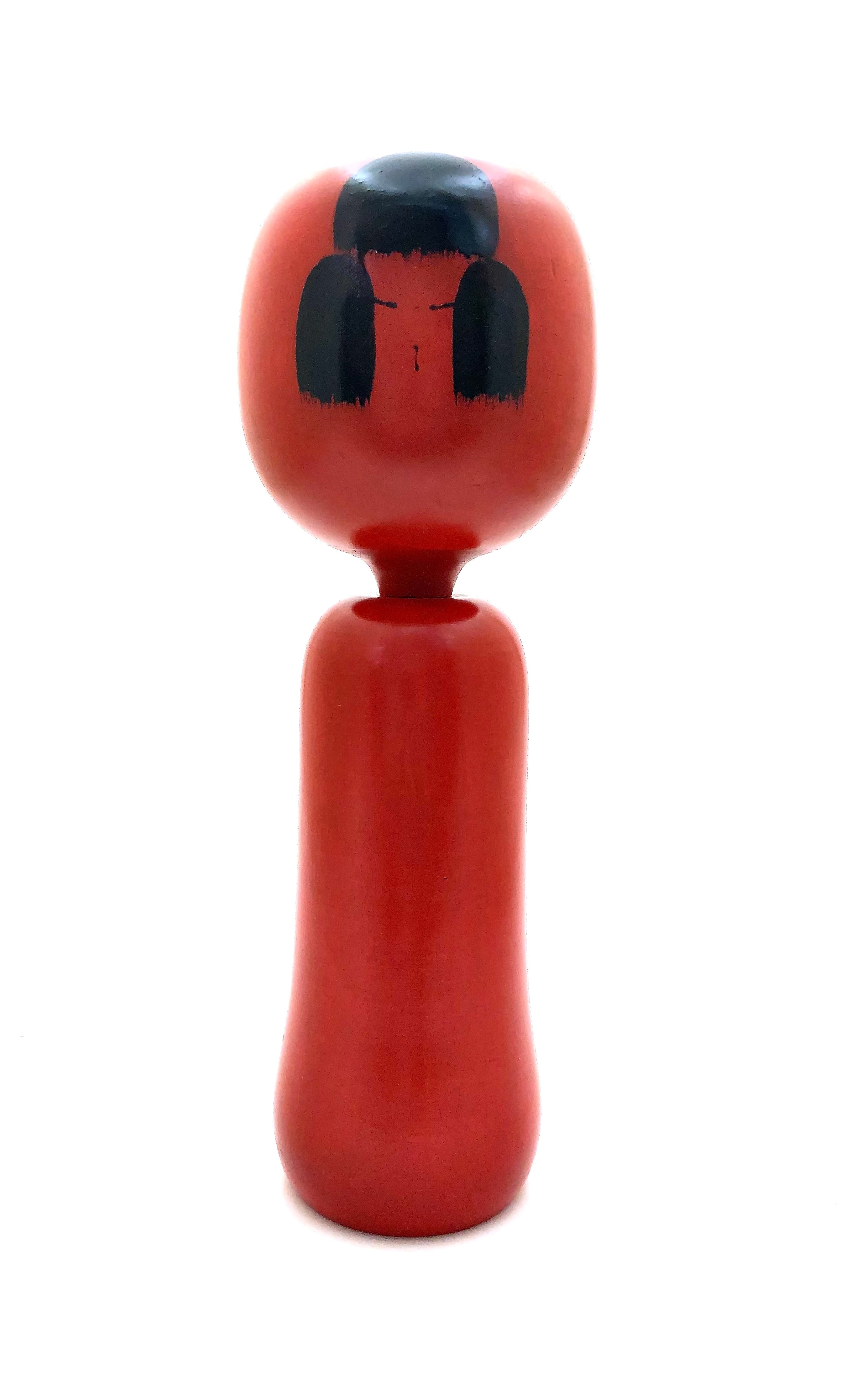 Vintage Sosaku Kokeshi Sibling entitled: "Aka Warabe | Red Kid; (Kuro Kami | Black Hair)” by Ishihara Hideo