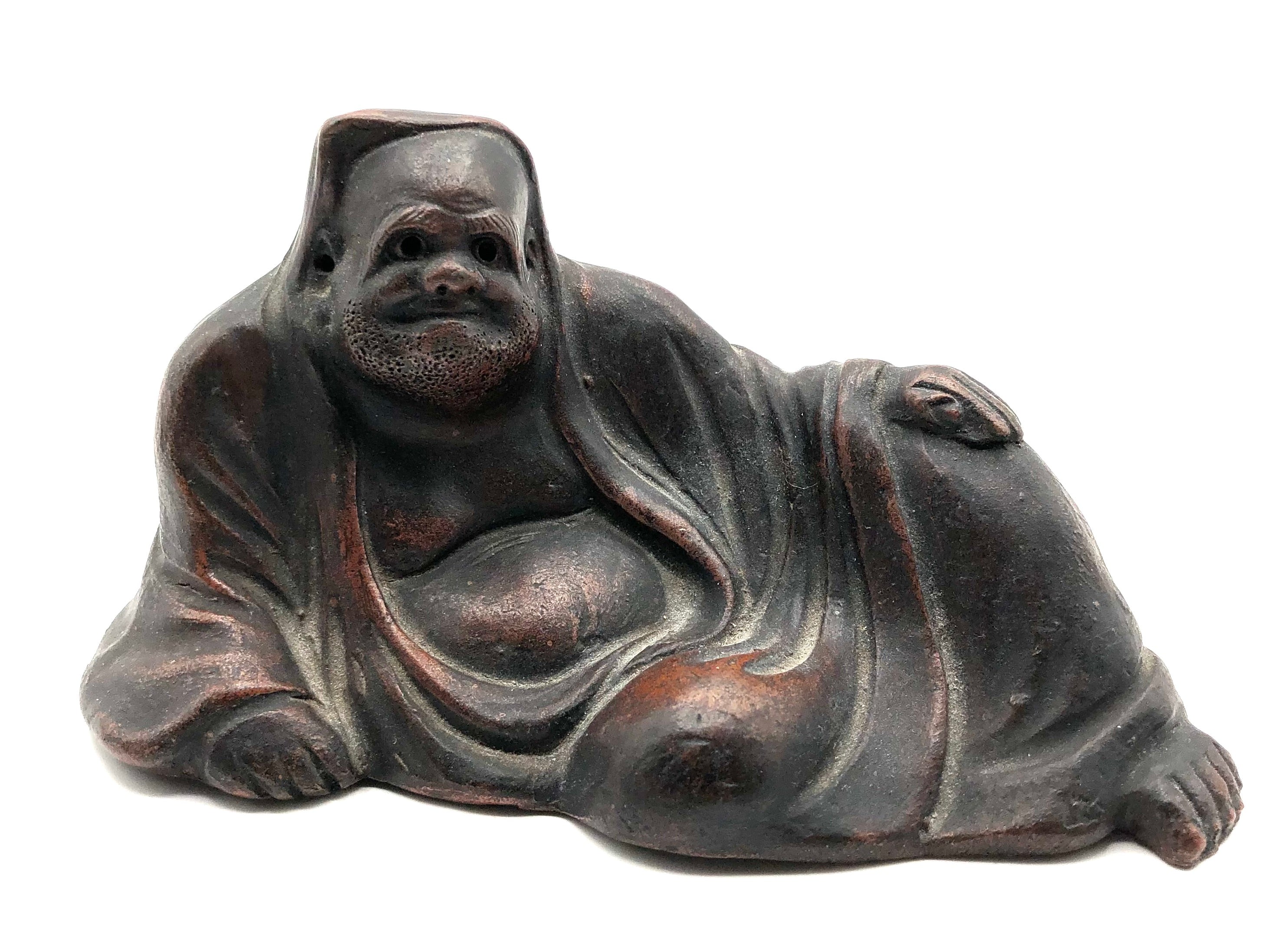 Vintage Japanese Bizen-yaki DARUMA in Repose | Zen Patriarch Buddhist Monk