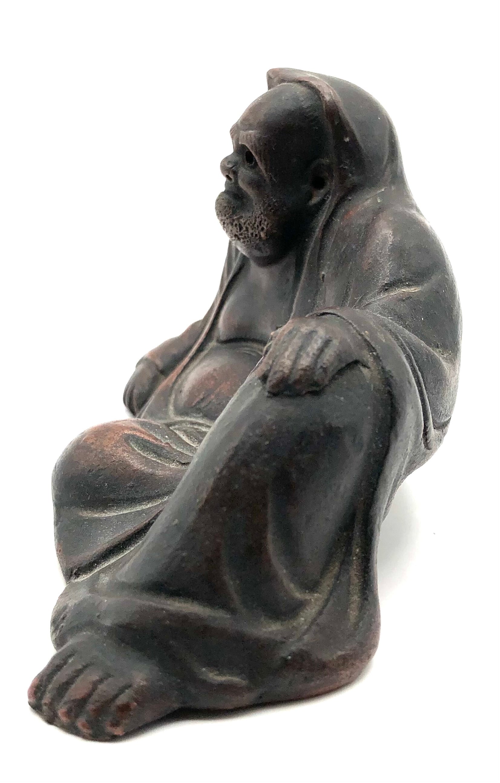 Vintage Japanese Bizen-yaki DARUMA in Repose | Zen Patriarch Buddhist Monk