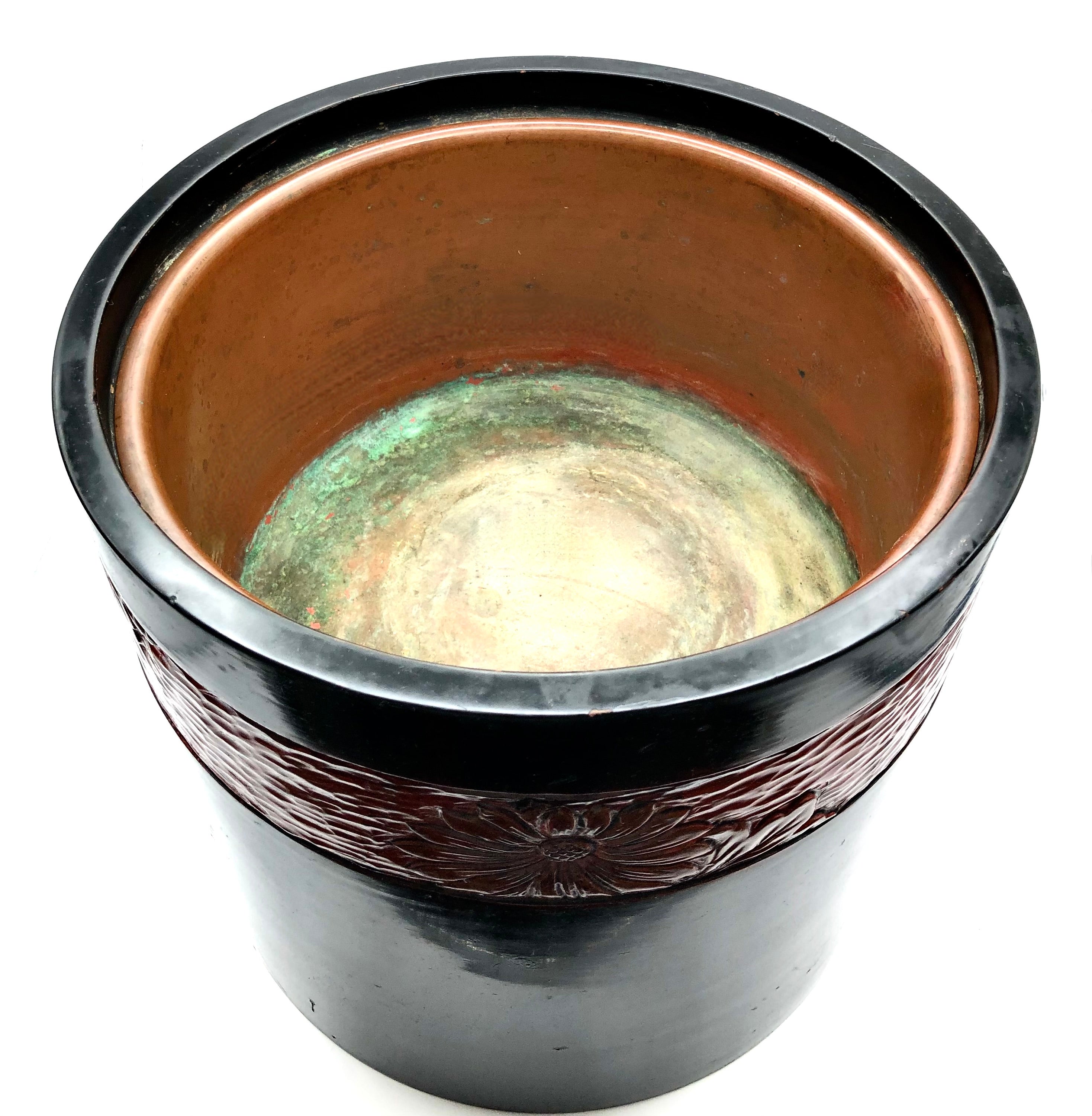 Vintage Japanese Black Lacquer Hibachi Brasier with Copper Insert | Sumidemai Tea Ceremony