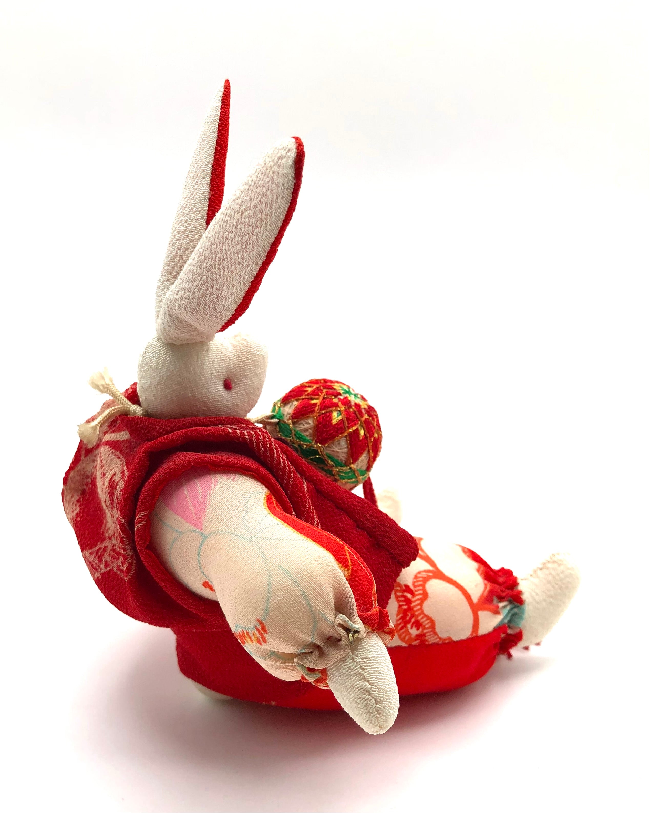 Vintage Japanese Chirimen Rabbit (Usagi) Doll with Tamari Ball