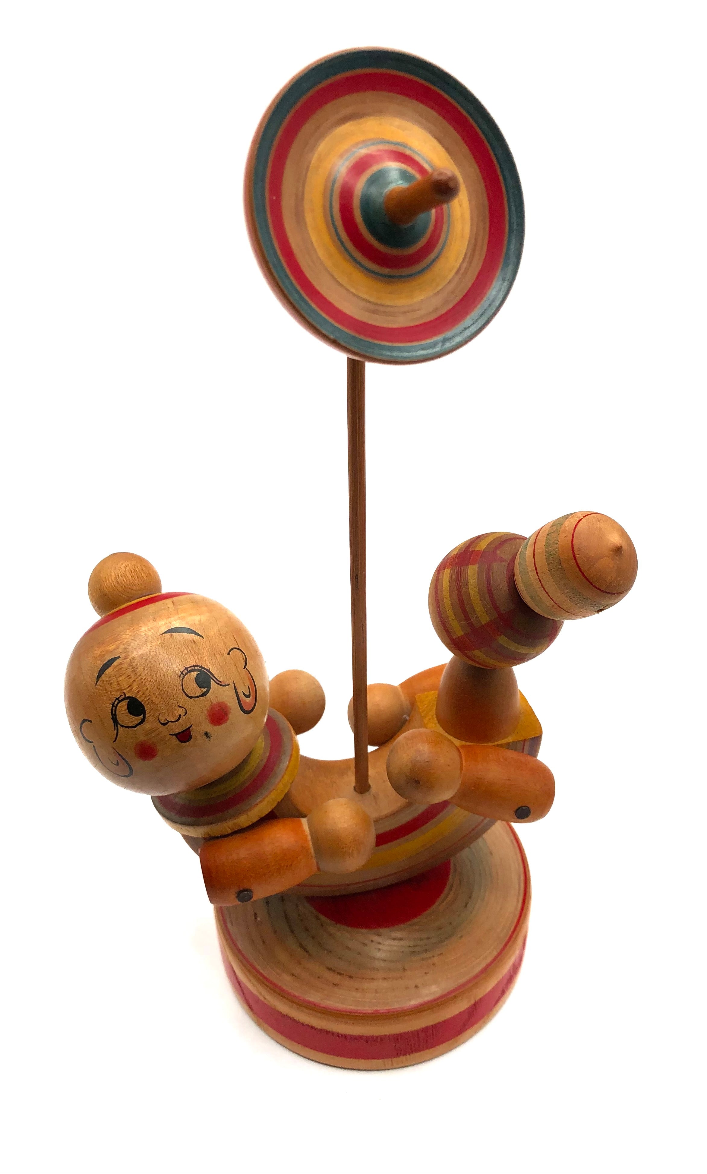Vintage Japanese Clown Kokeshi Toy with Spinning Top by Tsuta, Mamoru (1928-2009)