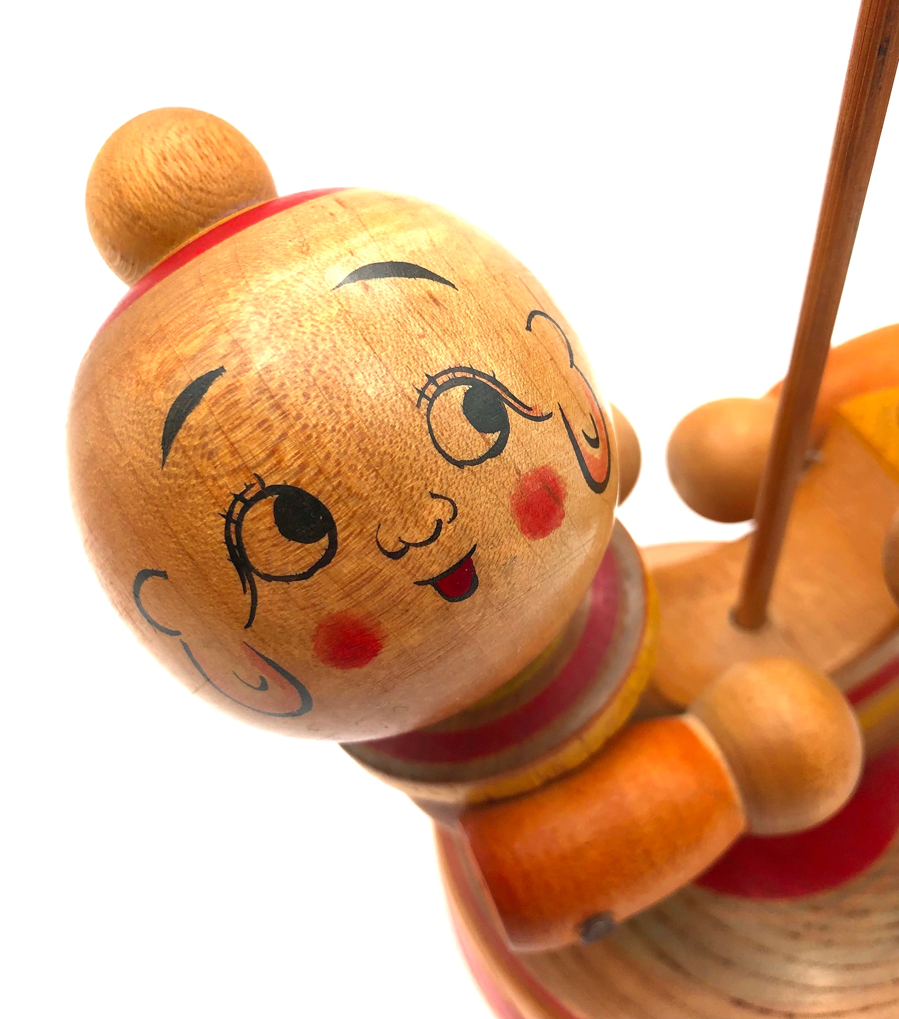 Vintage Japanese Clown Kokeshi Toy with Spinning Top by Tsuta, Mamoru (1928-2009)
