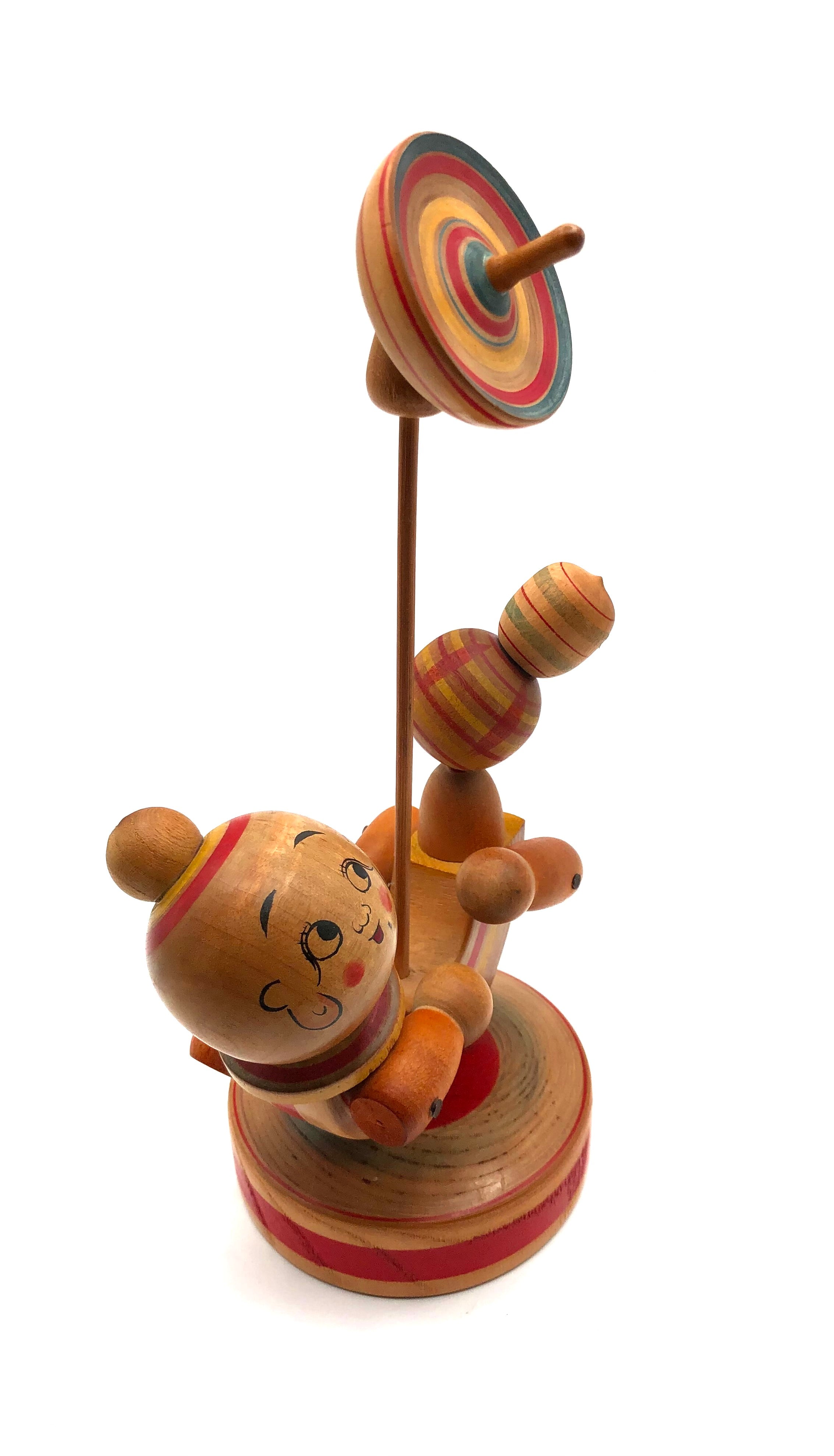 Vintage Japanese Clown Kokeshi Toy with Spinning Top by Tsuta, Mamoru (1928-2009)