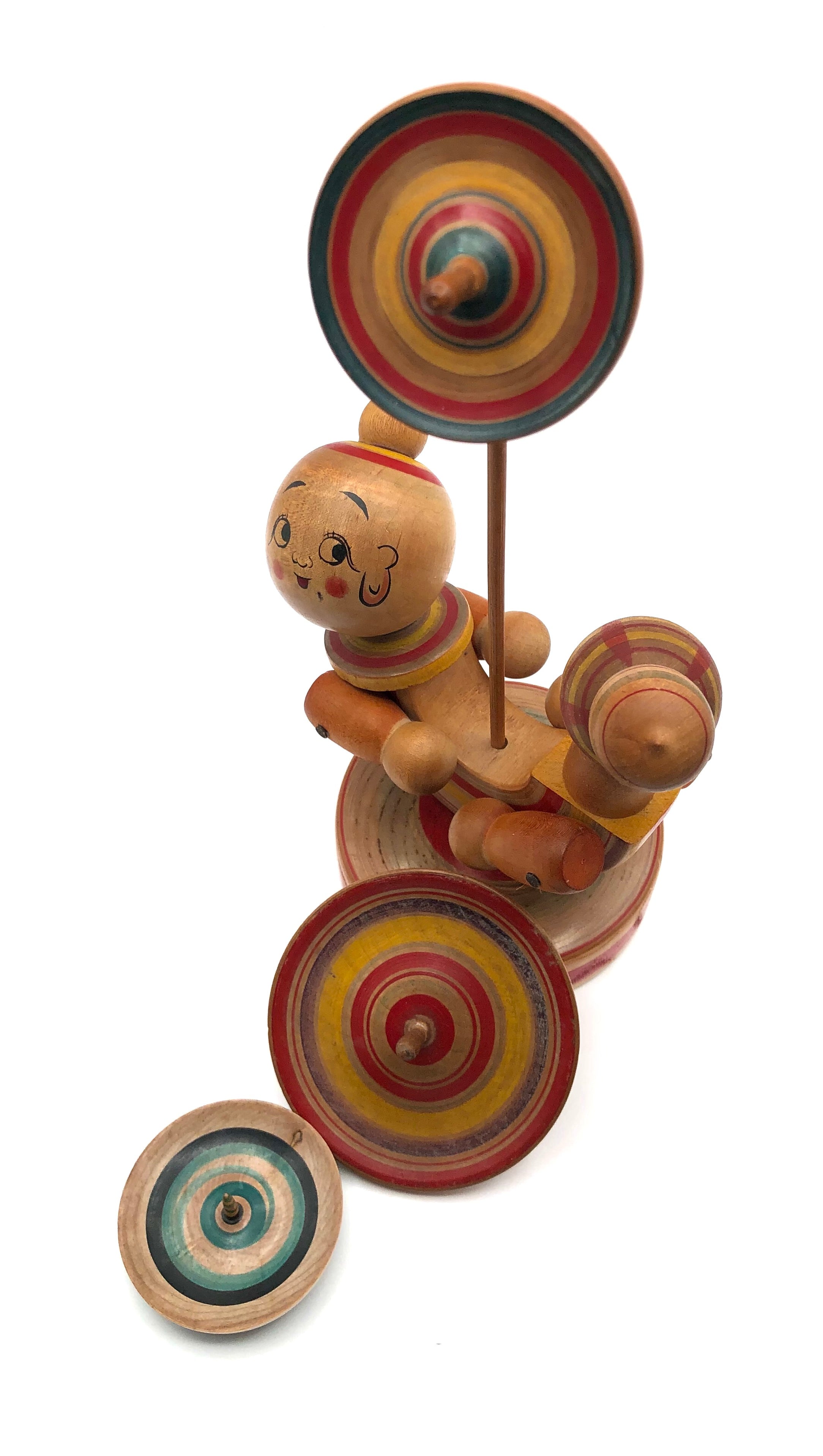 Vintage Japanese Clown Kokeshi Toy with Spinning Top by Tsuta, Mamoru (1928-2009)