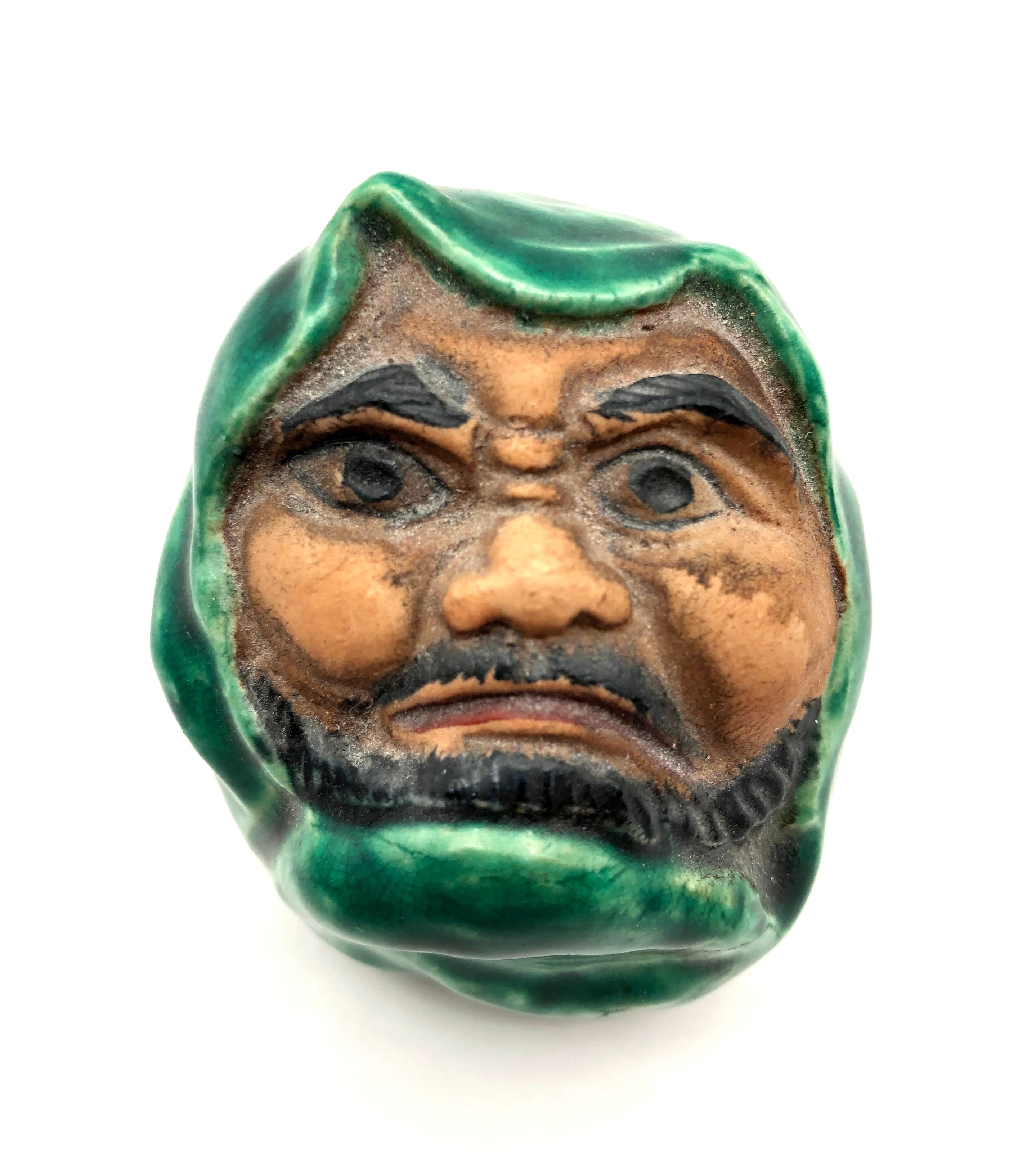 Vintage Japanese Kutani Green Glazed Kogo with the Face of Daruma