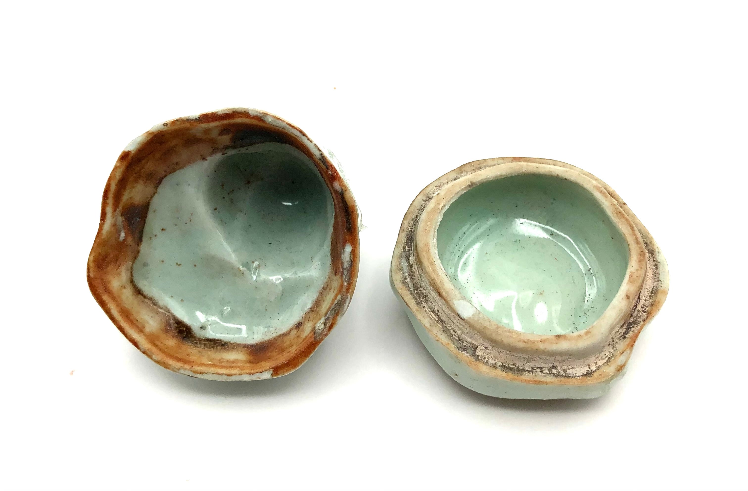 Vintage Japanese Kutani Green Glazed Kogo with the Face of Daruma | Ceramic Collectible Incense Container
