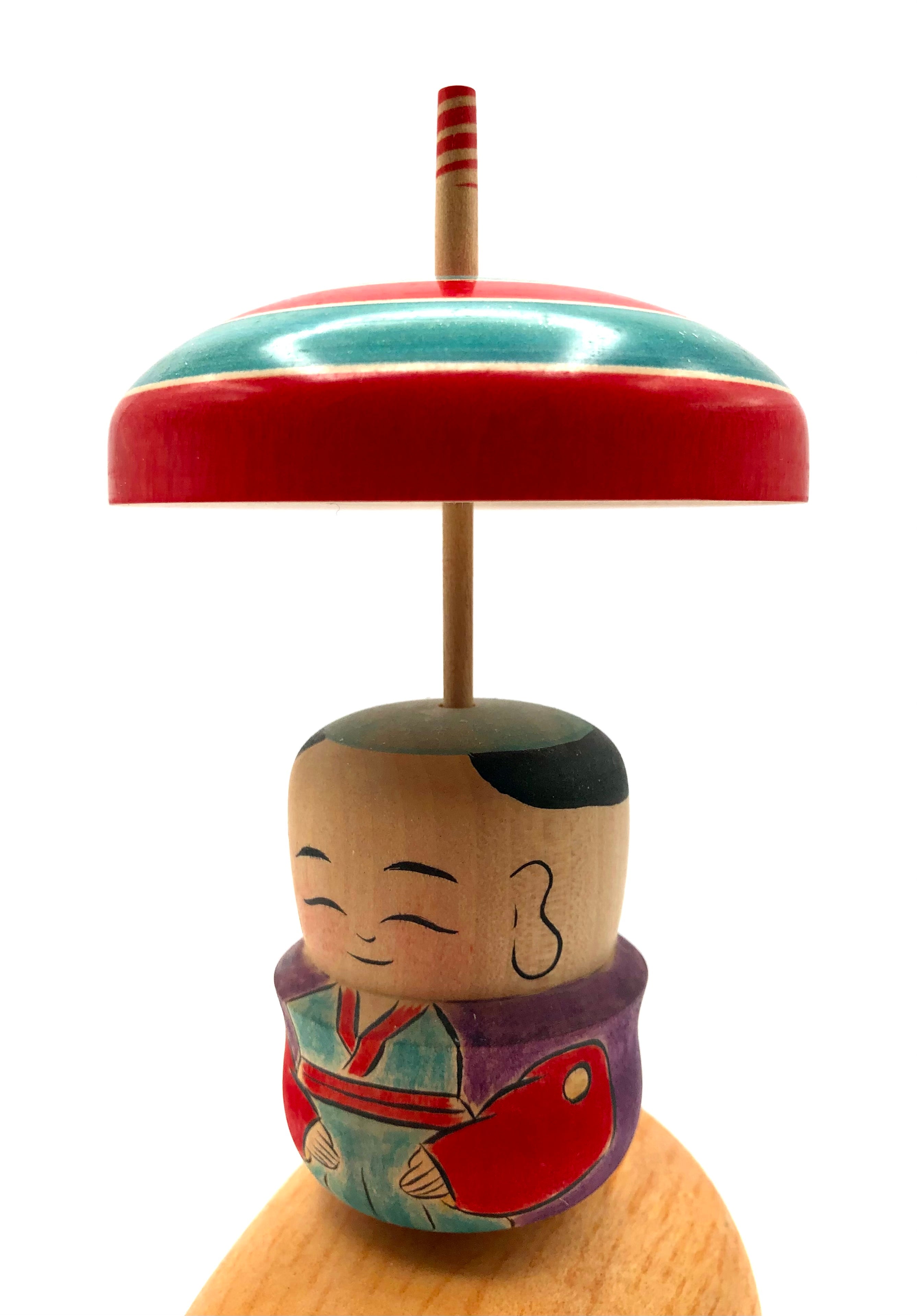Vintage Japanese Lathe-Turned Young Lord Riding a Boar Spinning Top by Hiroi, Masaaki