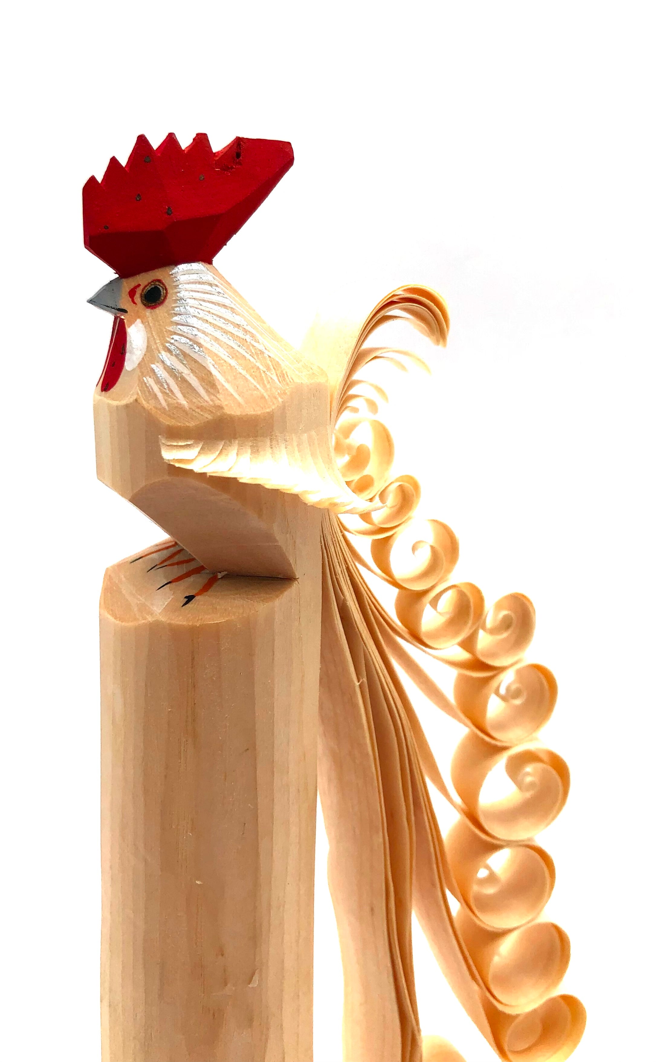 Japanese Sasano-bori Rooster Wood carving - Onagadori Rooster Yonezawa City