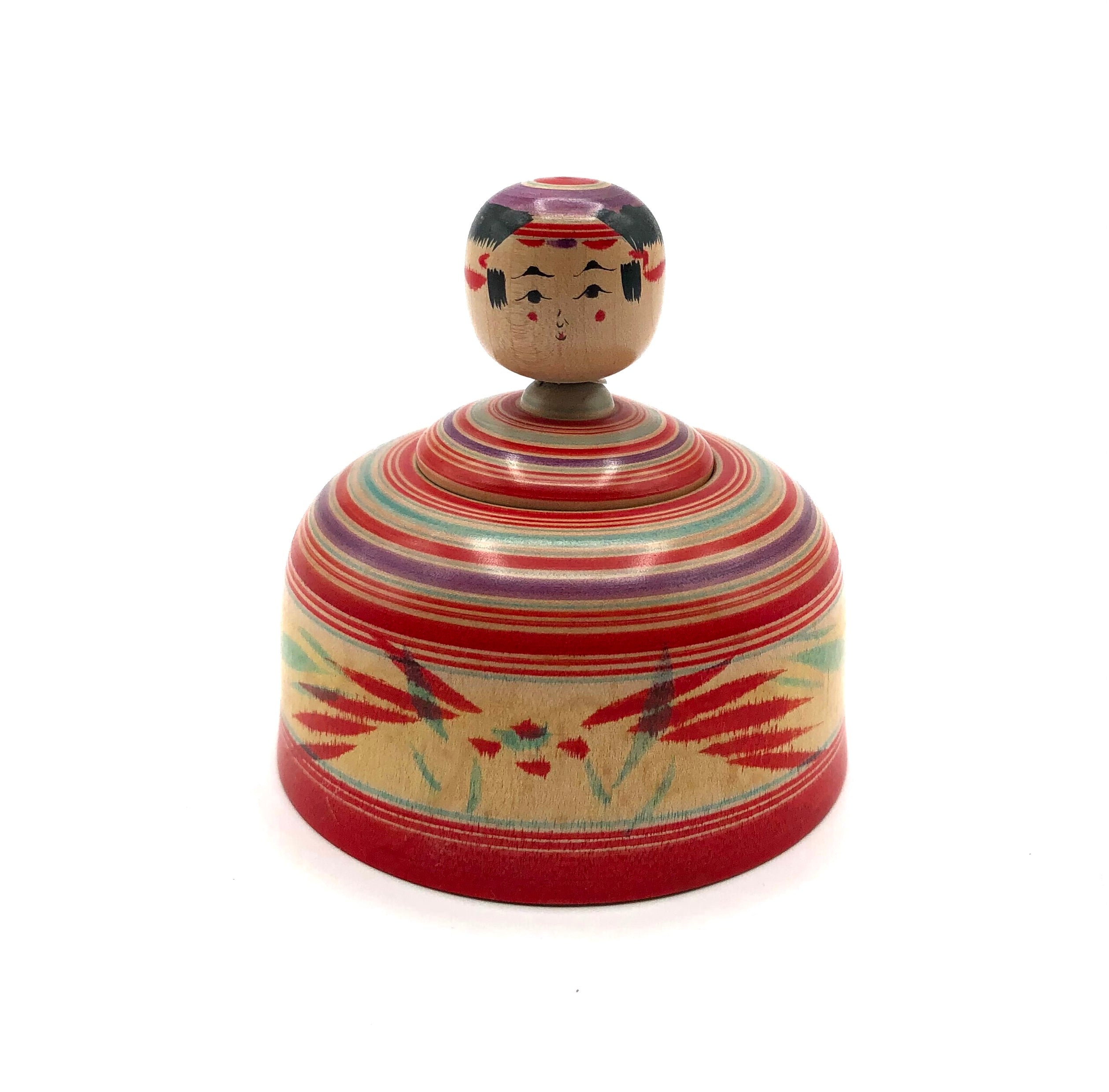 Vintage Japanese Yajirou Ejiko Container with Miniature Spinning Tops (Koma) by Ooizumi, Kiyomi (1936-)