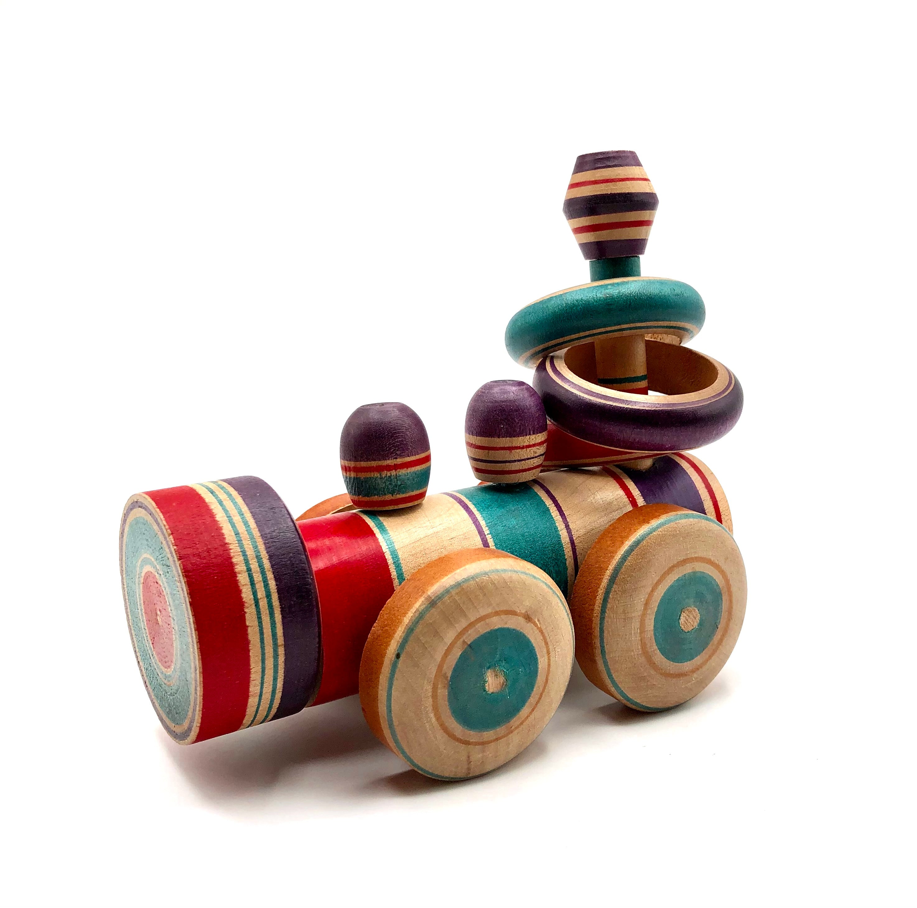Vintage Japanese Yajirou Wheeled Push Ring Toss Toy Train by Tsuta, Fumio