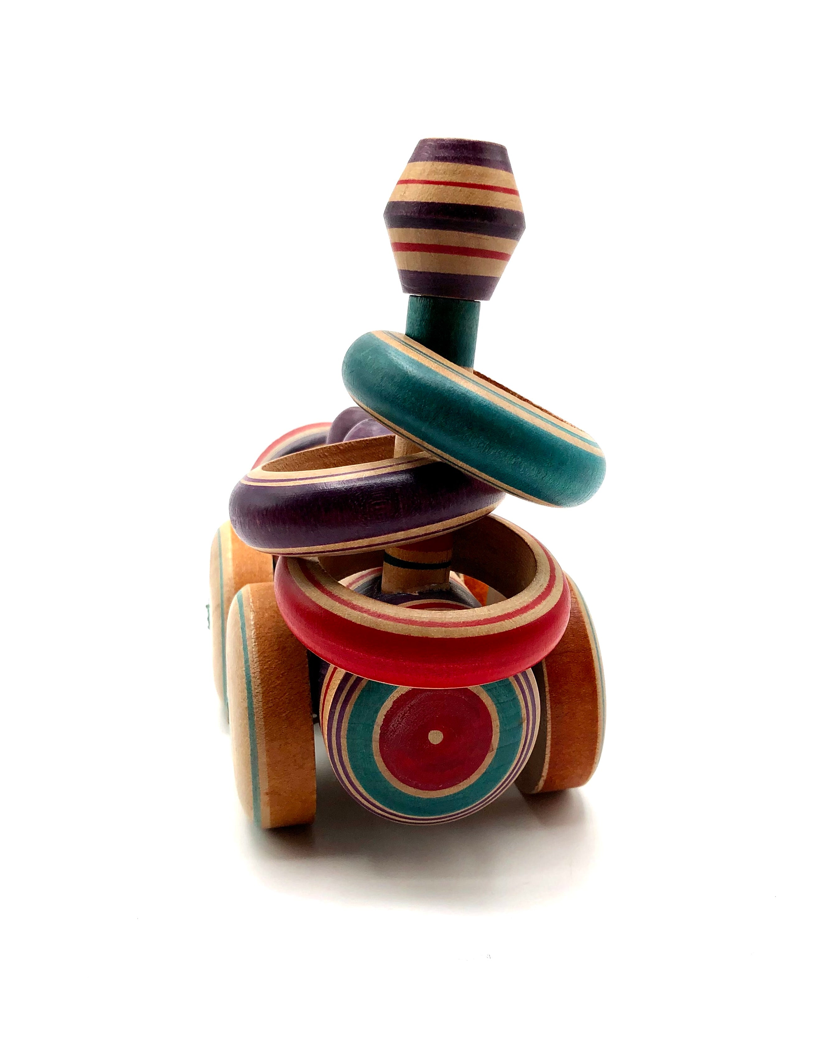 Vintage Japanese Yajirou Wheeled Push Ring Toss Toy Train by Tsuta, Fumio