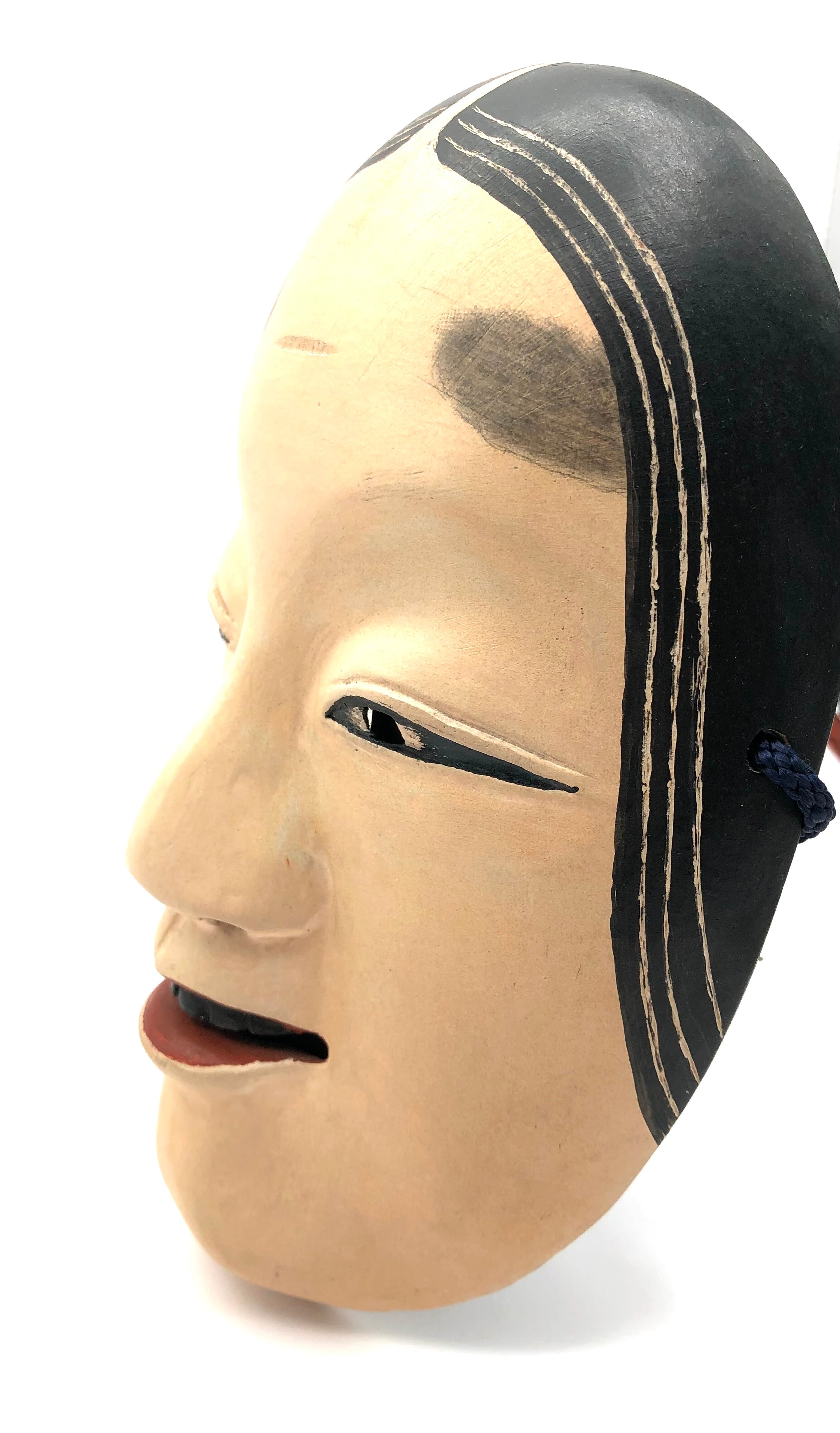 Vintage Japanese Noh Mask Lacquered Wood Carving: Ko-omoto Young Girl | Traditional Omen by Oiwa, Hirosho