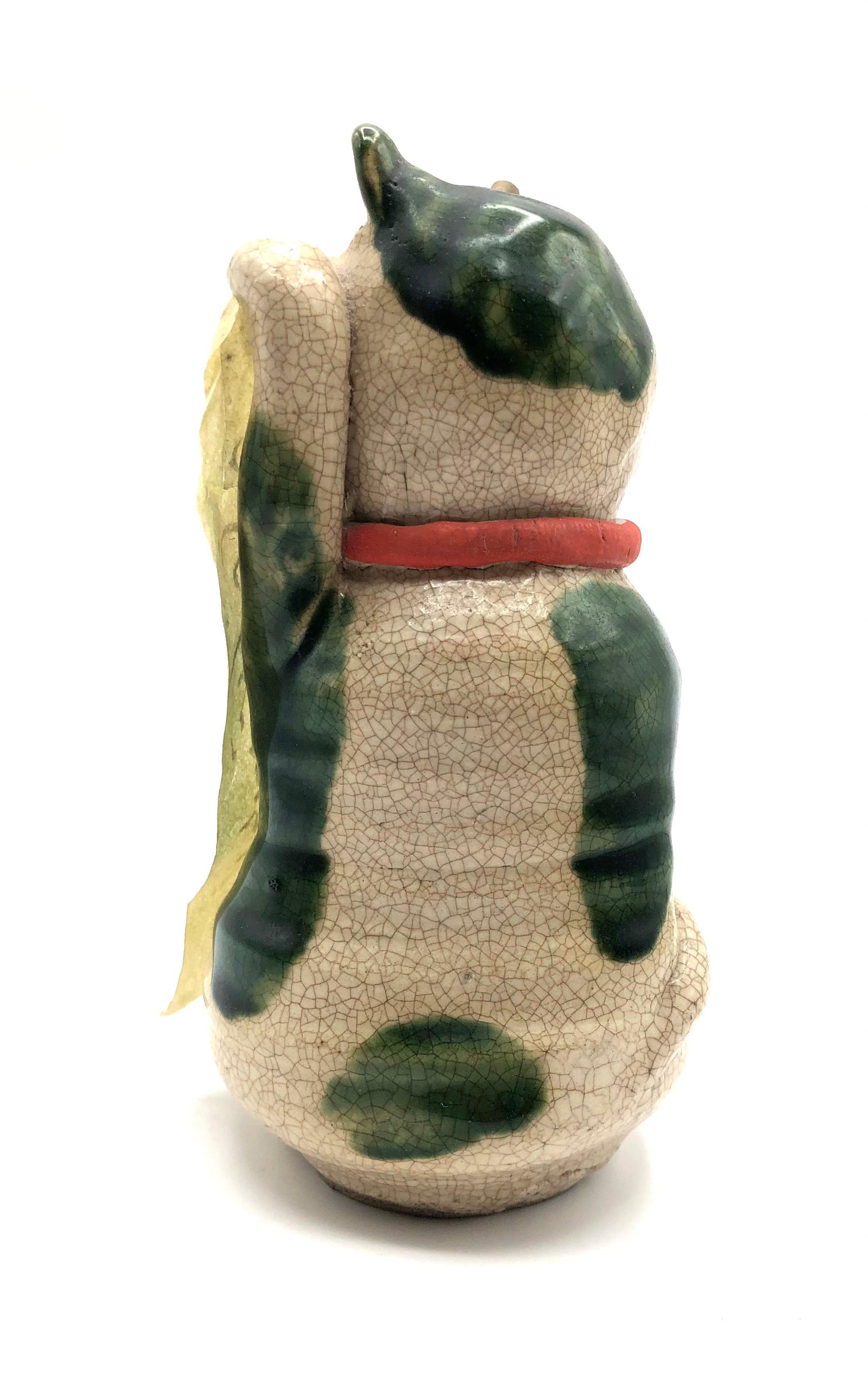 Vintage RARE Japanese Mino/Oribe Maneki Neko (Lucky Cat) | Artist Unknown