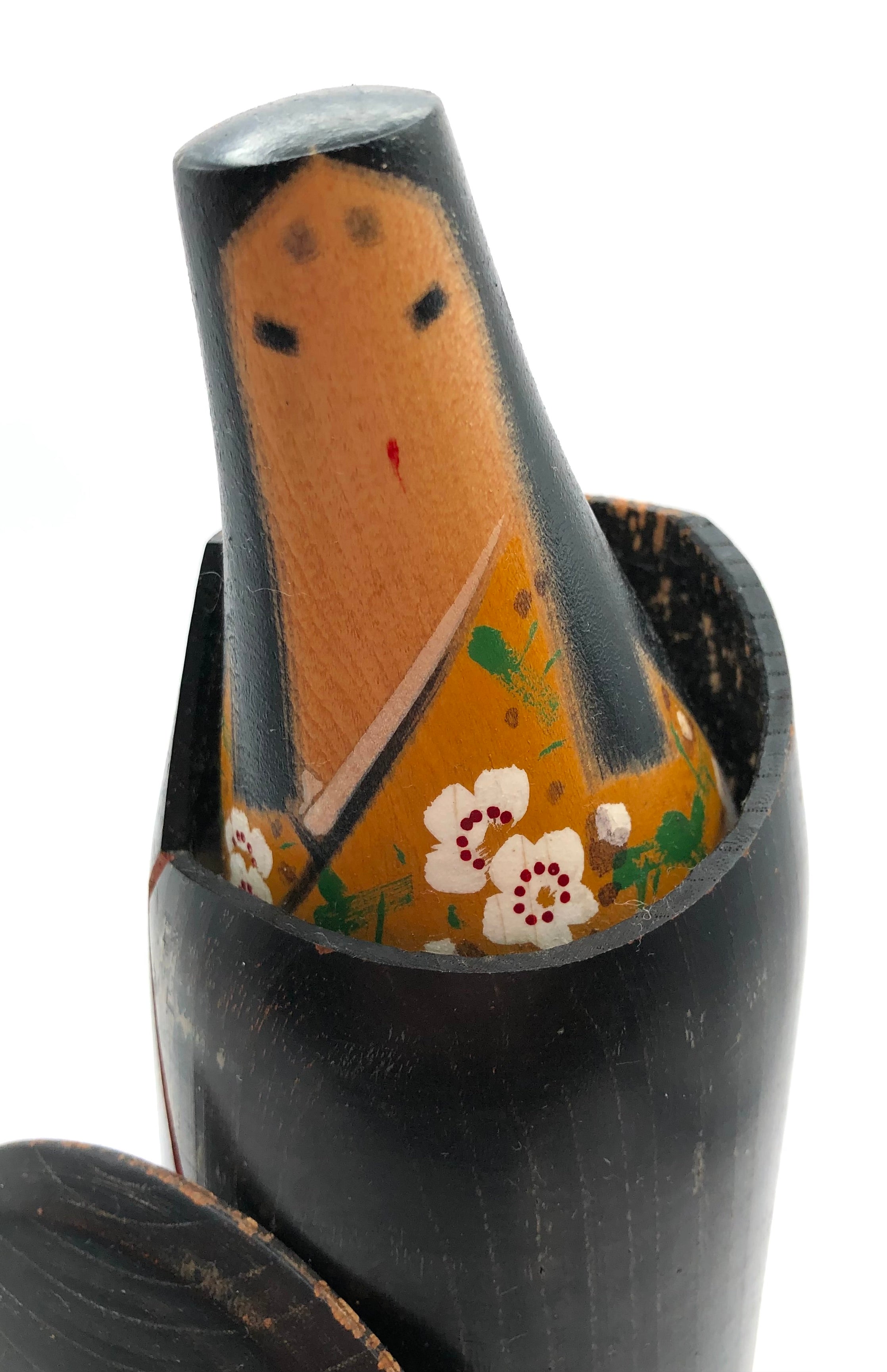 Vintage Sosaku Kokeshi entitled: “Oshinobi Dochi | Incognito” by Kato, Hiroshi