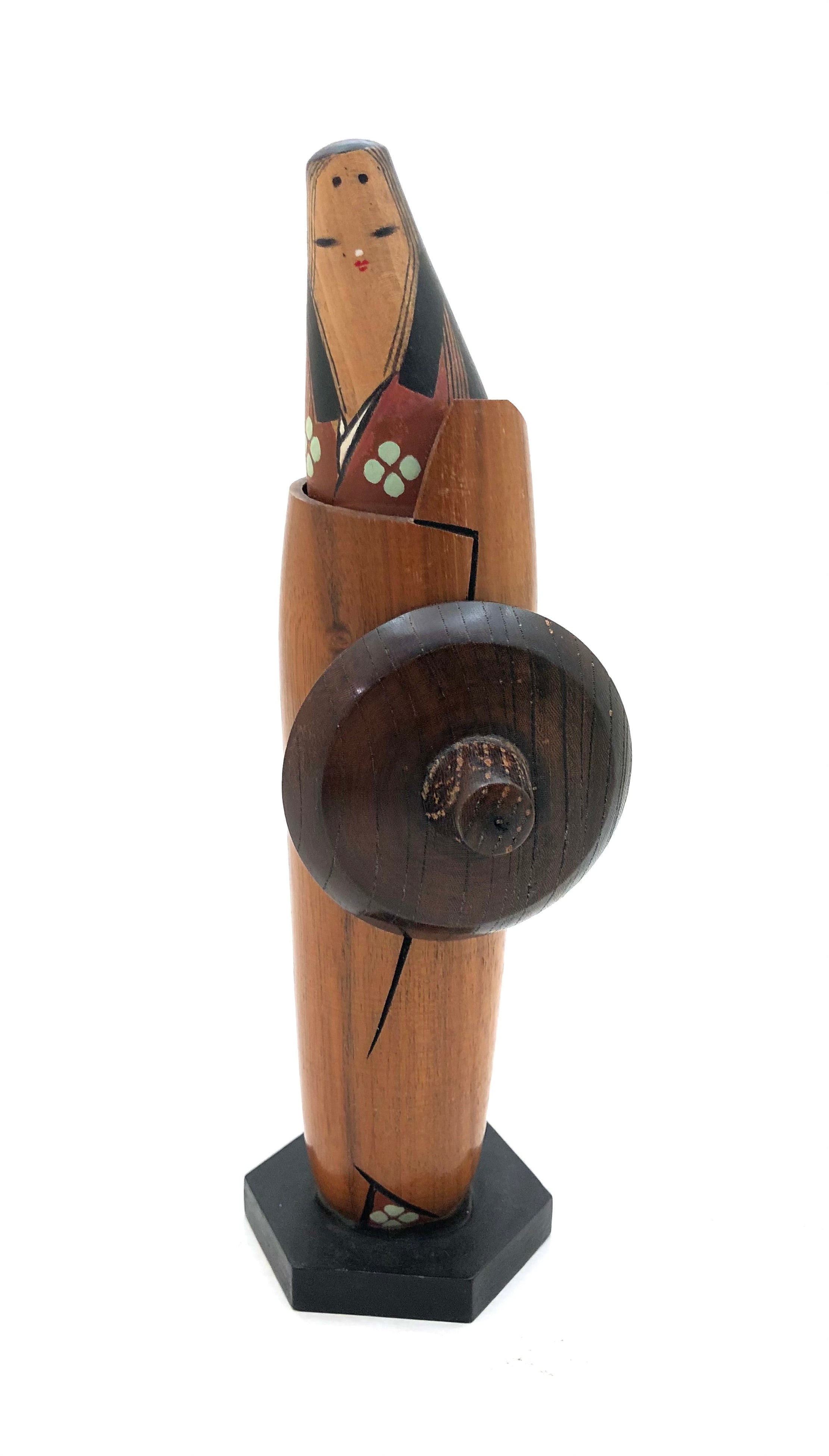 Vintage Sosaku Kokeshi entitled: “Oshinobi dochu | Traveling Incognito” by Kon, Akira (Seiju)