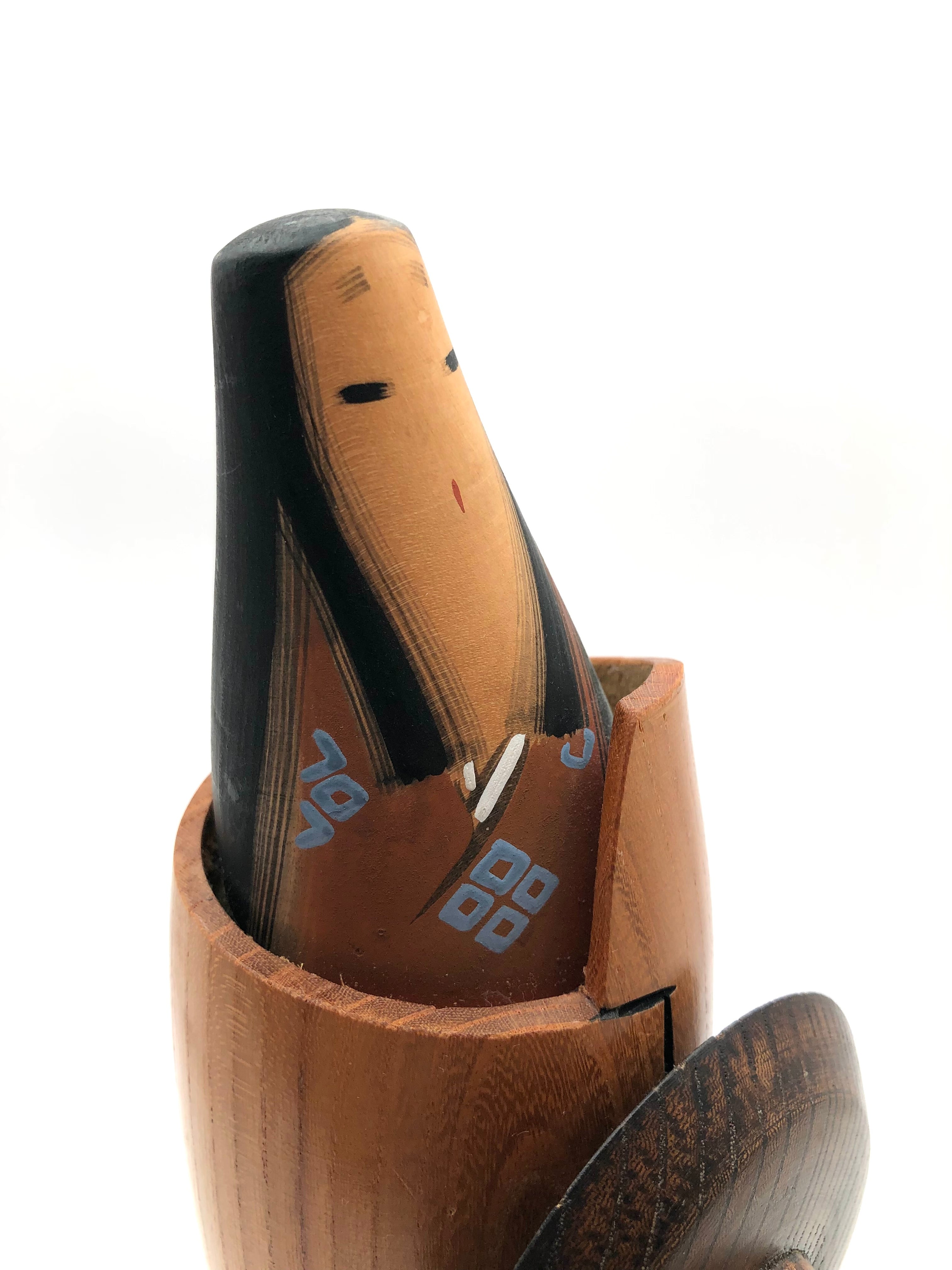 Vintage Sosaku Kokeshi entitled: “Oshinobi Dochu | Traveling Incognito” by Kon, Akira (1931-)