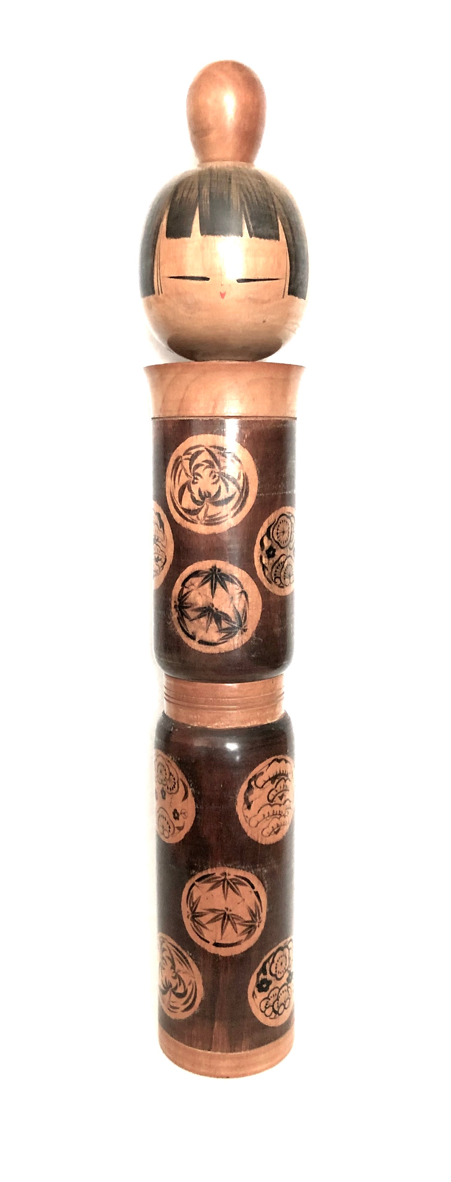 Vintage Sosaku Kokeshi entitled: “Sho-chiku-bai | Three Friends of Winter” by Sato, Sugai (1920-)