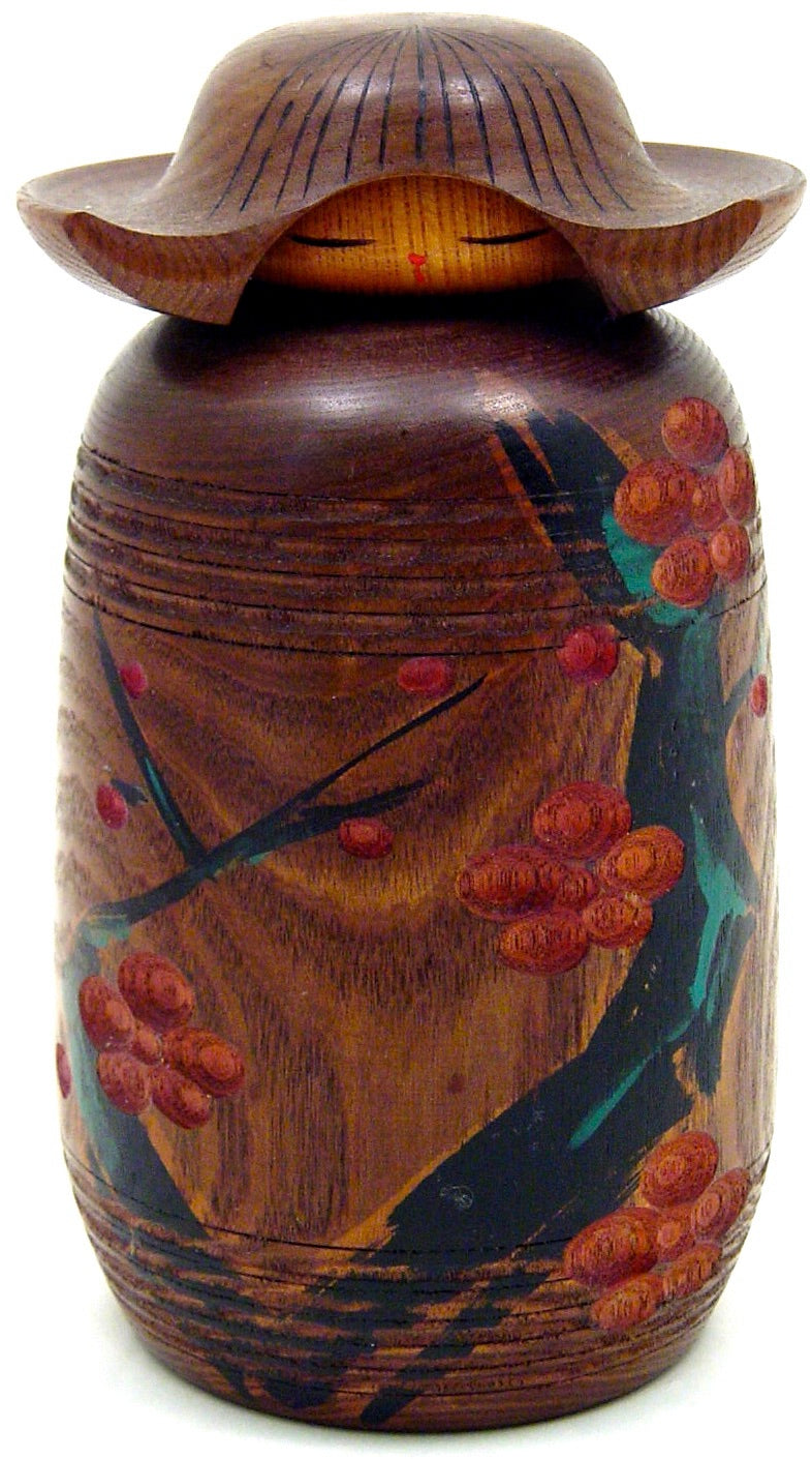 Vintage Sosaku Kokeshi entitled: “Tsubaki | Camellia” by Miyajima, Muhitsu (1929-)