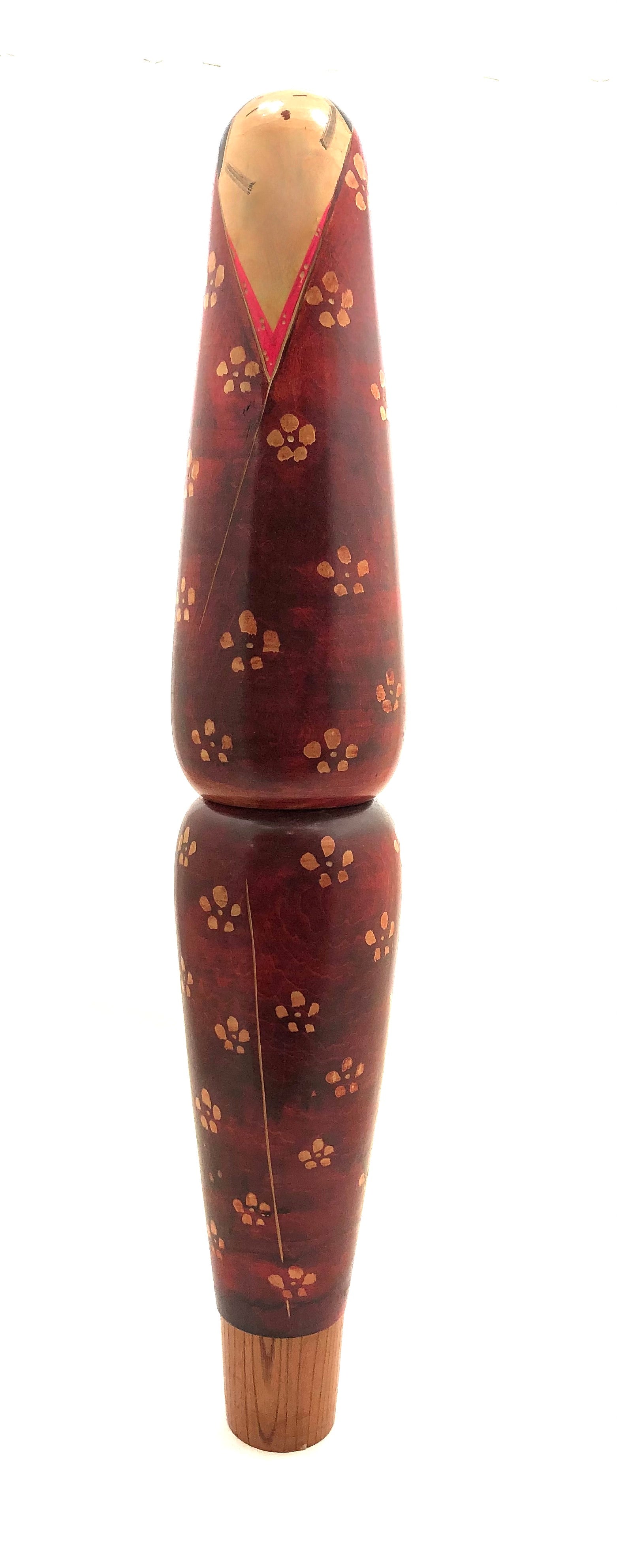 Large, Vintage Sosaku Kokeshi entitled “Ume Goromo | Plum Kimono” by Takahashi, Hashime (1918-2002)