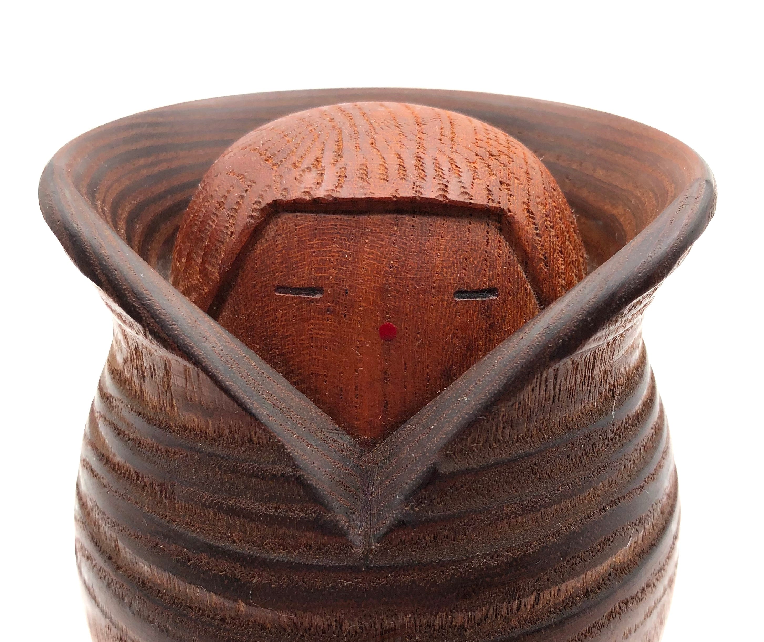 Vintage Sosaku Kokeshi entitled: “Hanarete Kaze Kara | Away From The Wind)” by Takeda, Masashi