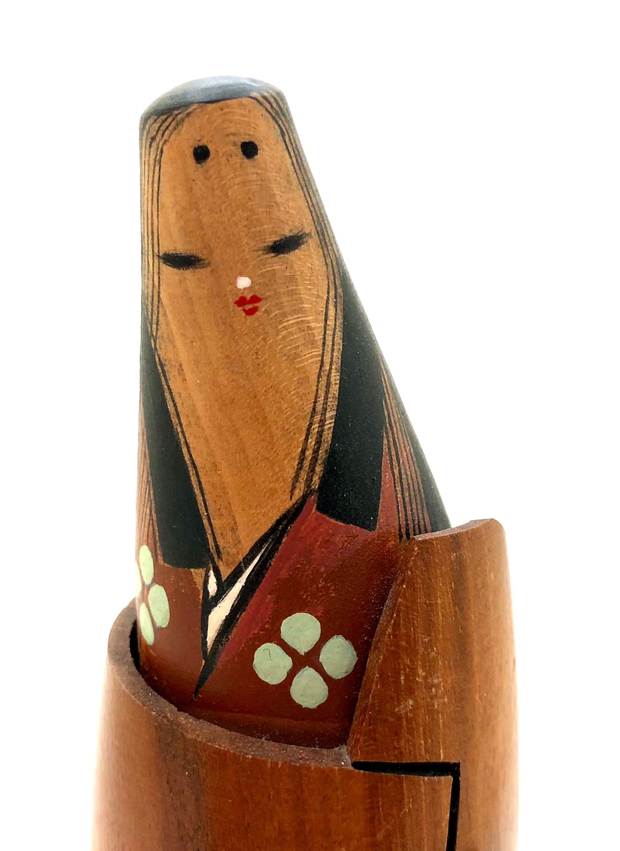 Vintage Sosaku Kokeshi entitled: “Oshinobi dochu | Traveling Incognito” by Kon, Akira (Seiju)