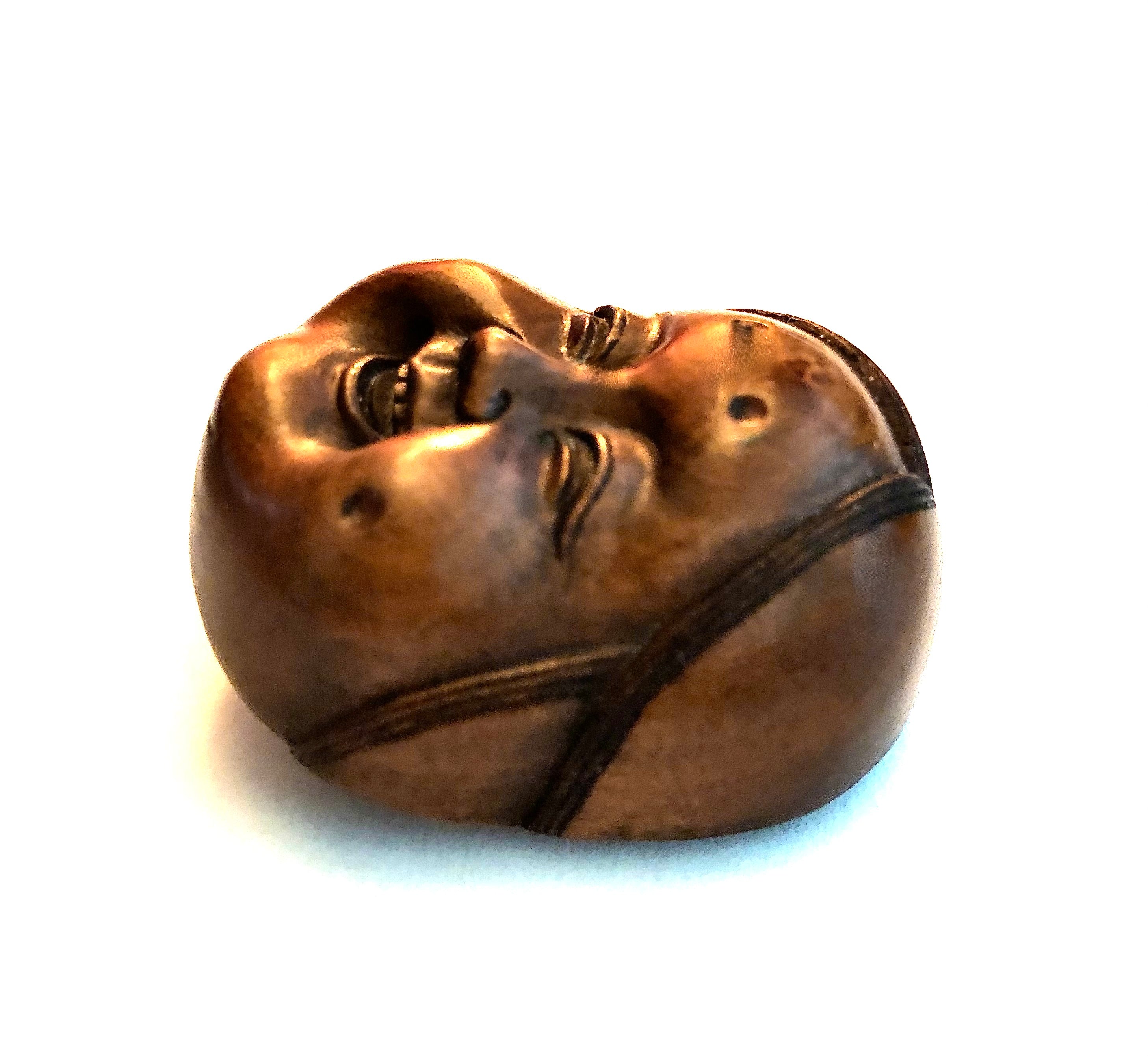 Antique Japanese Meiji Boxwood Mennetsuke Netsuke of Otafuku