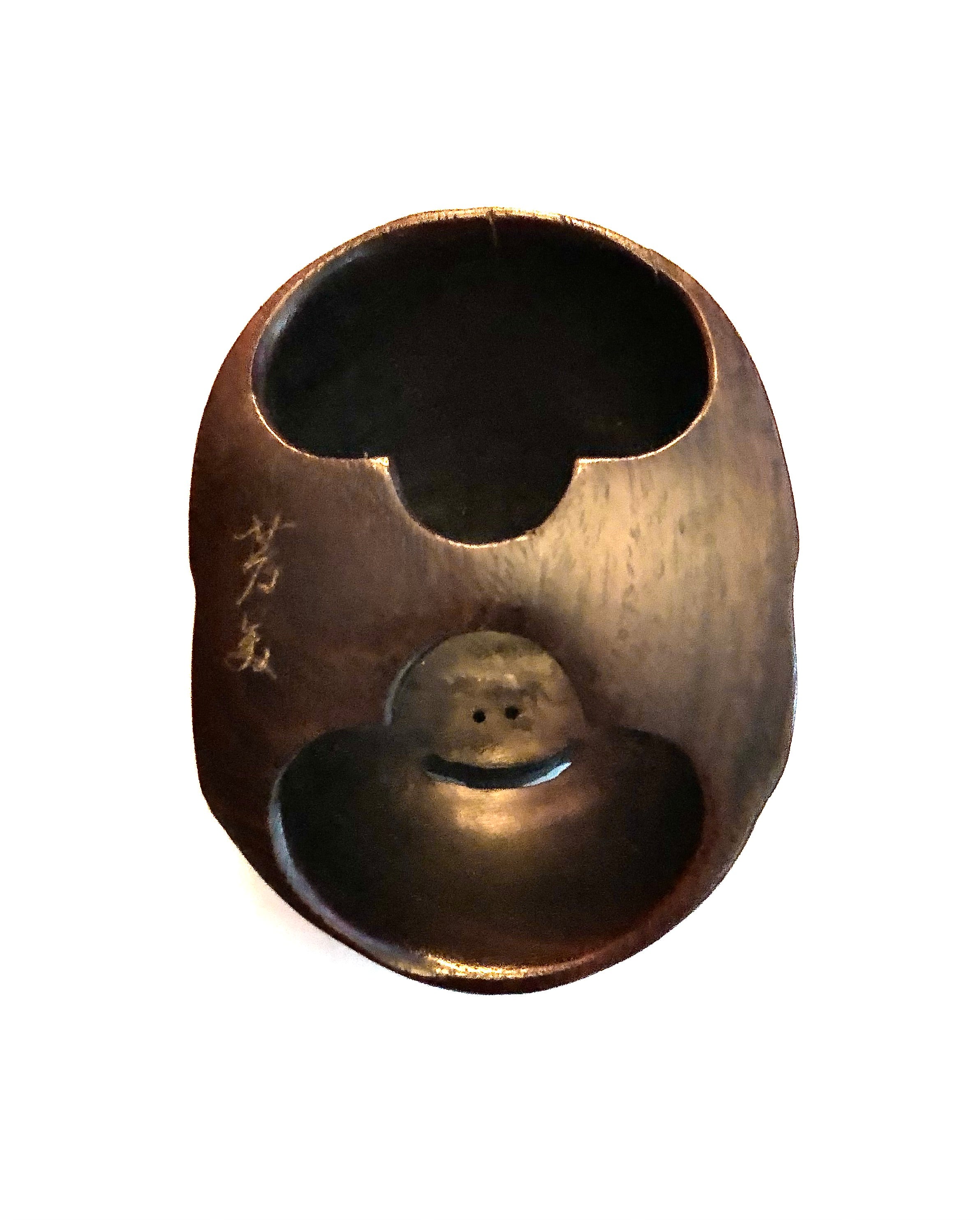 Antique Japanese Meiji Paulownia Wood Mennetsuke Mask of Otafuku